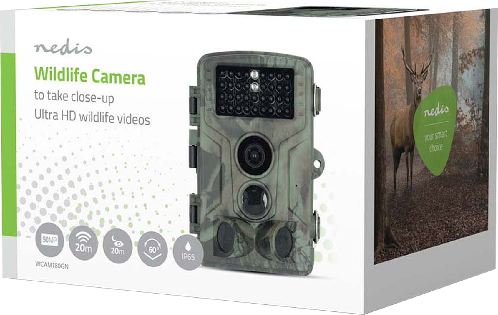 NEDIS Wildkamera WCAM180GN, 4K@10fps, 50 MP, No-Glow IR, IP65, 2,4" LCD