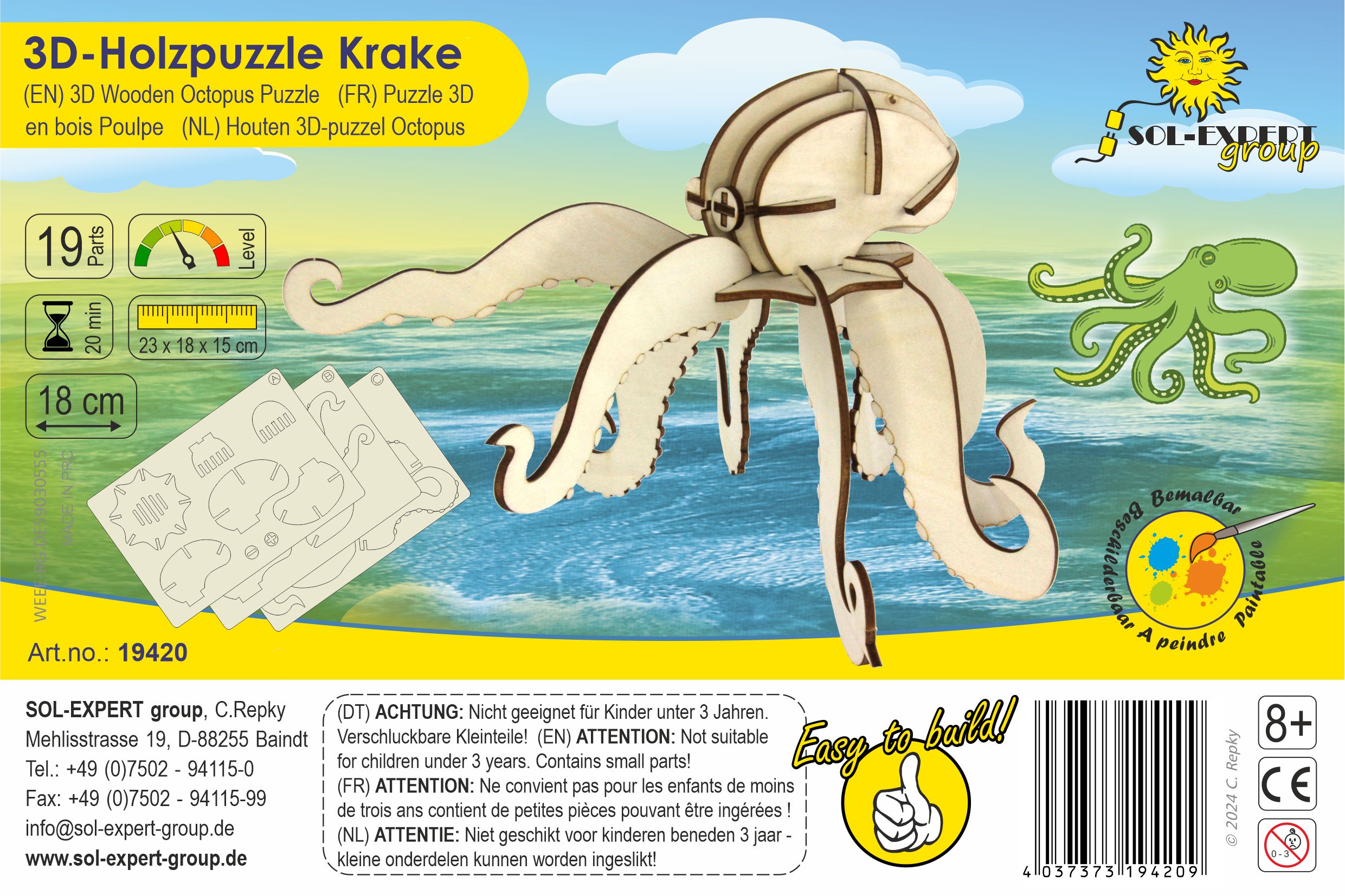 SOL-EXPERT 3D Holz Puzzle Krake