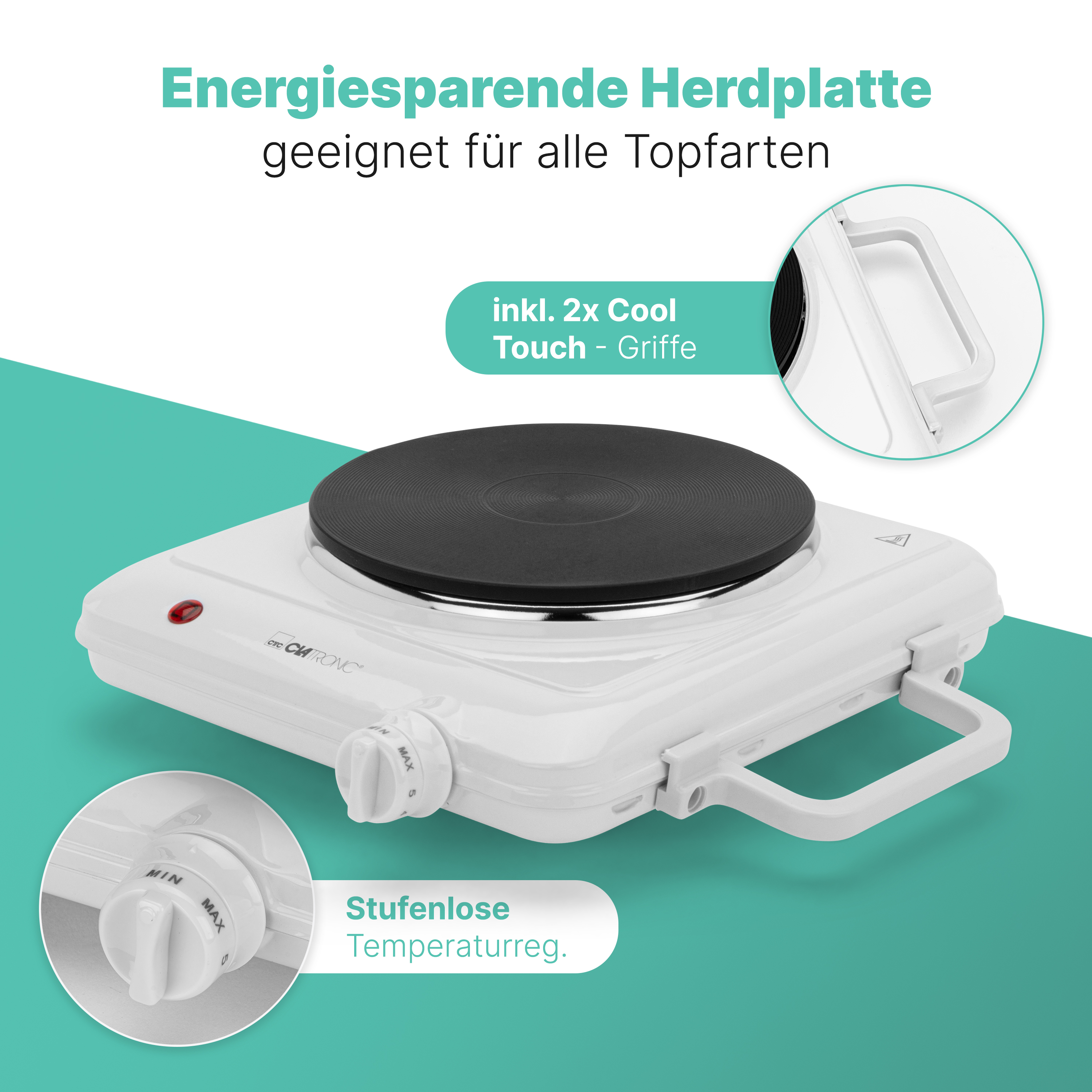CLATRONIC Einzelkochplatte EKP 3582, Ø 180 mm, 1500 W, weiß