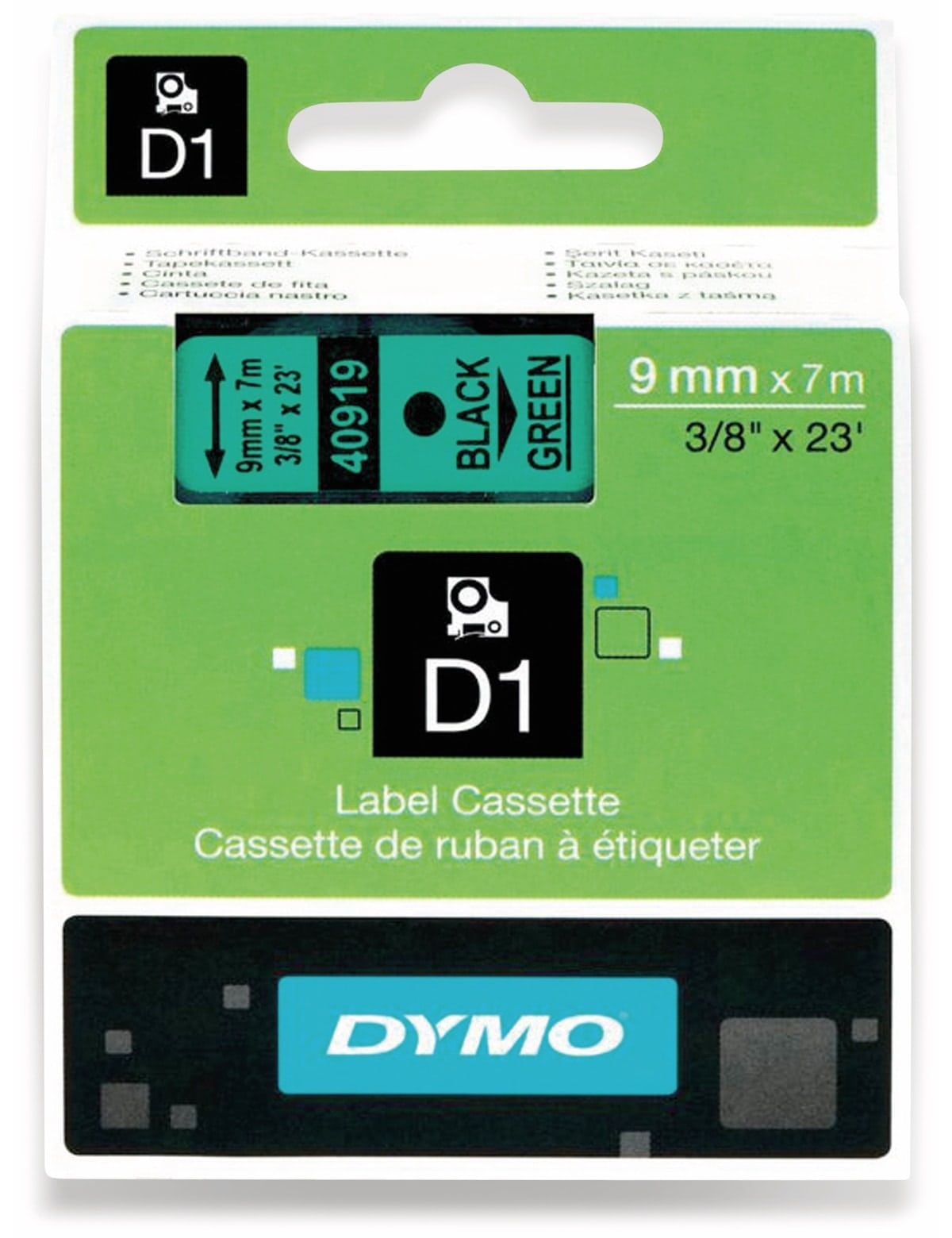 DYMO Beschriftungsband D1 für LabelManager, schwarz auf grün, Standard, 9 mm