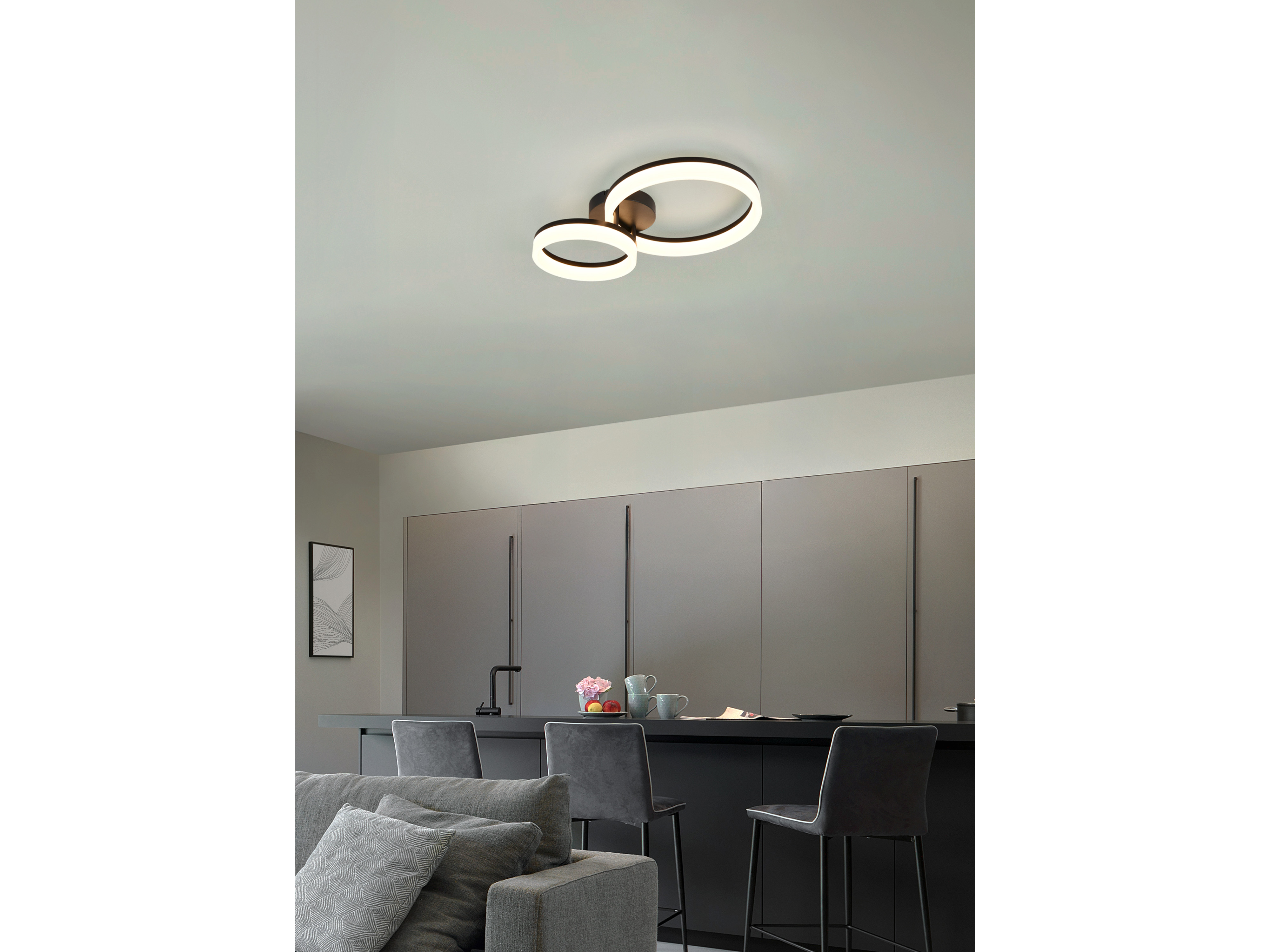REALITY LED-Deckenleuchte Scope R63601232, 22W, 3000K, 2800lm, warmweiß, IP20, schwarz