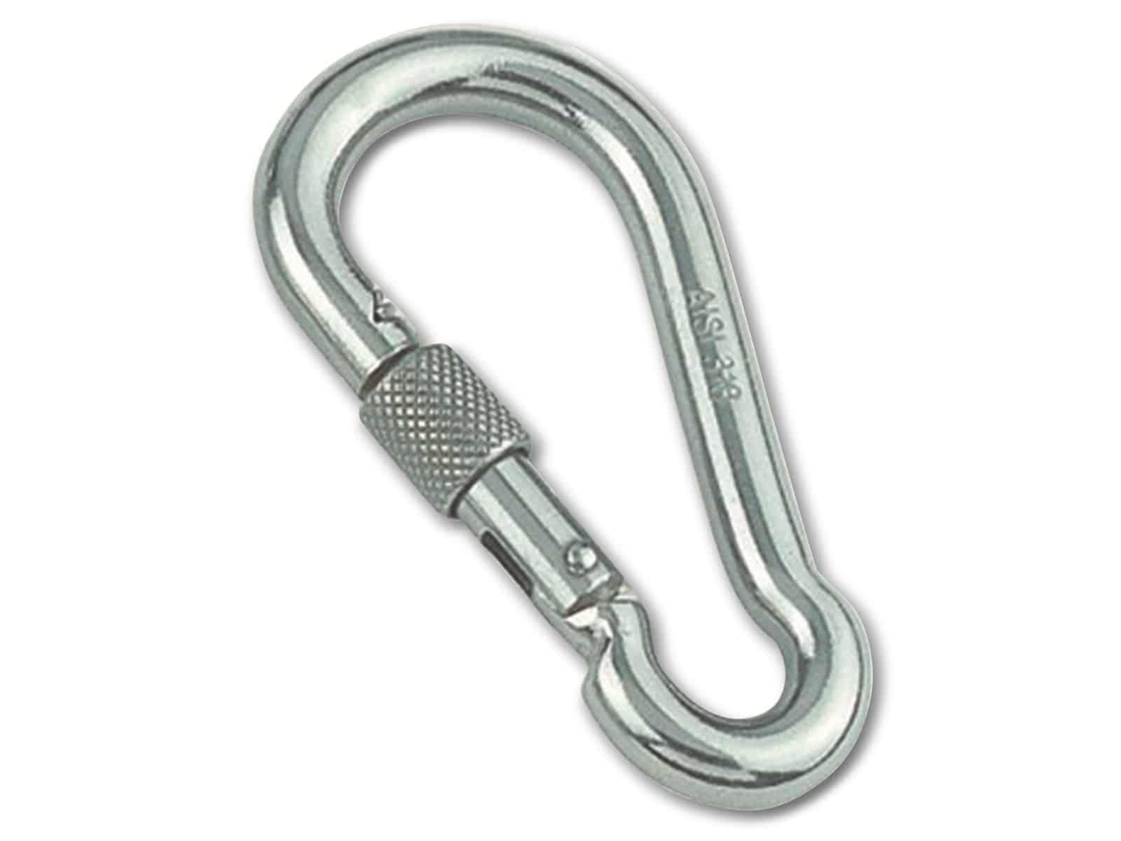 MARINETECH Karabinerhaken, Edelstahl A4, 8x80 mm, mit Sicherheitsmutter, 4 Stück