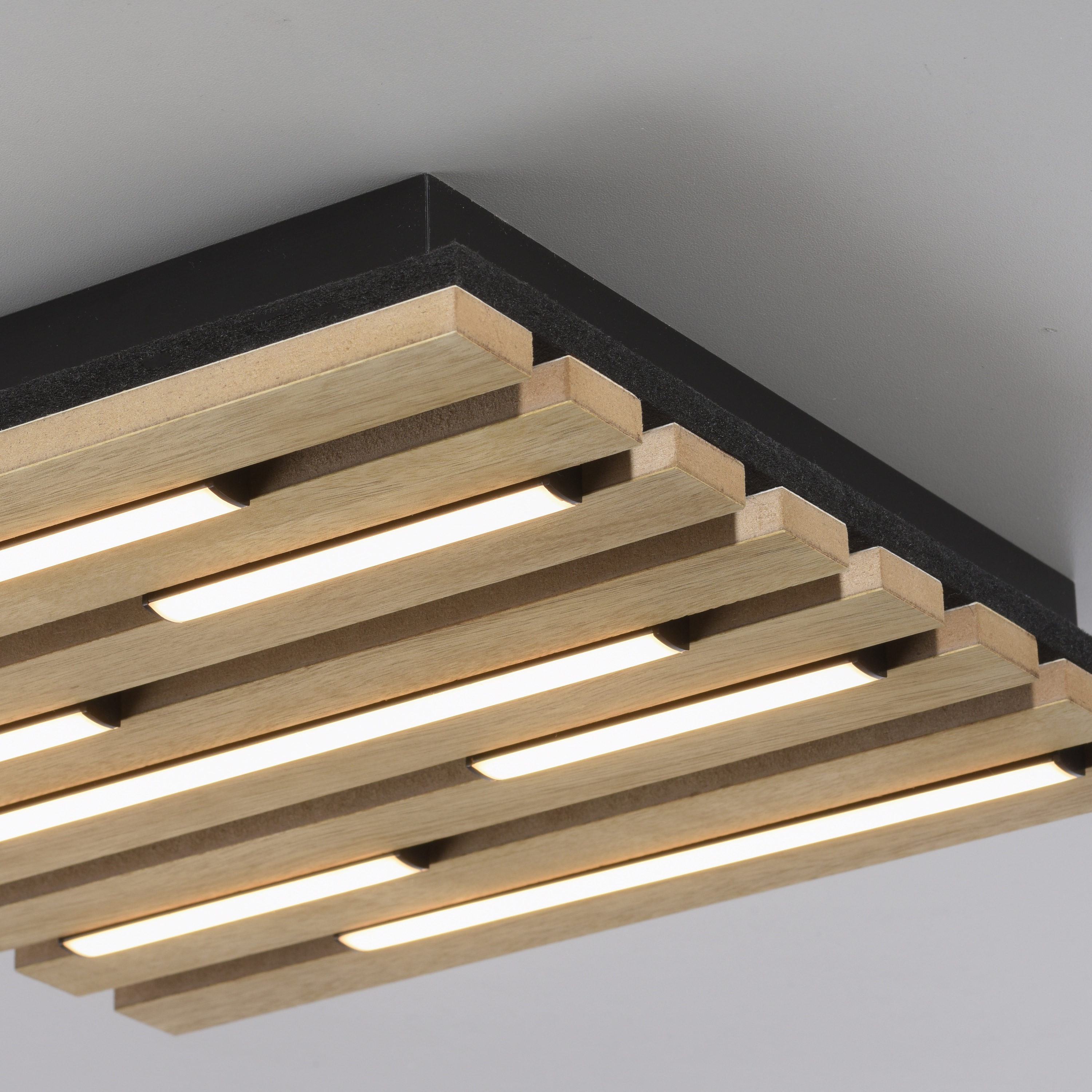 JUST LIGHT LED-Deckenleuchte 15590-79, 10W, 3000K, 1450lm, warmweiß, IP20, Holz/schwarz