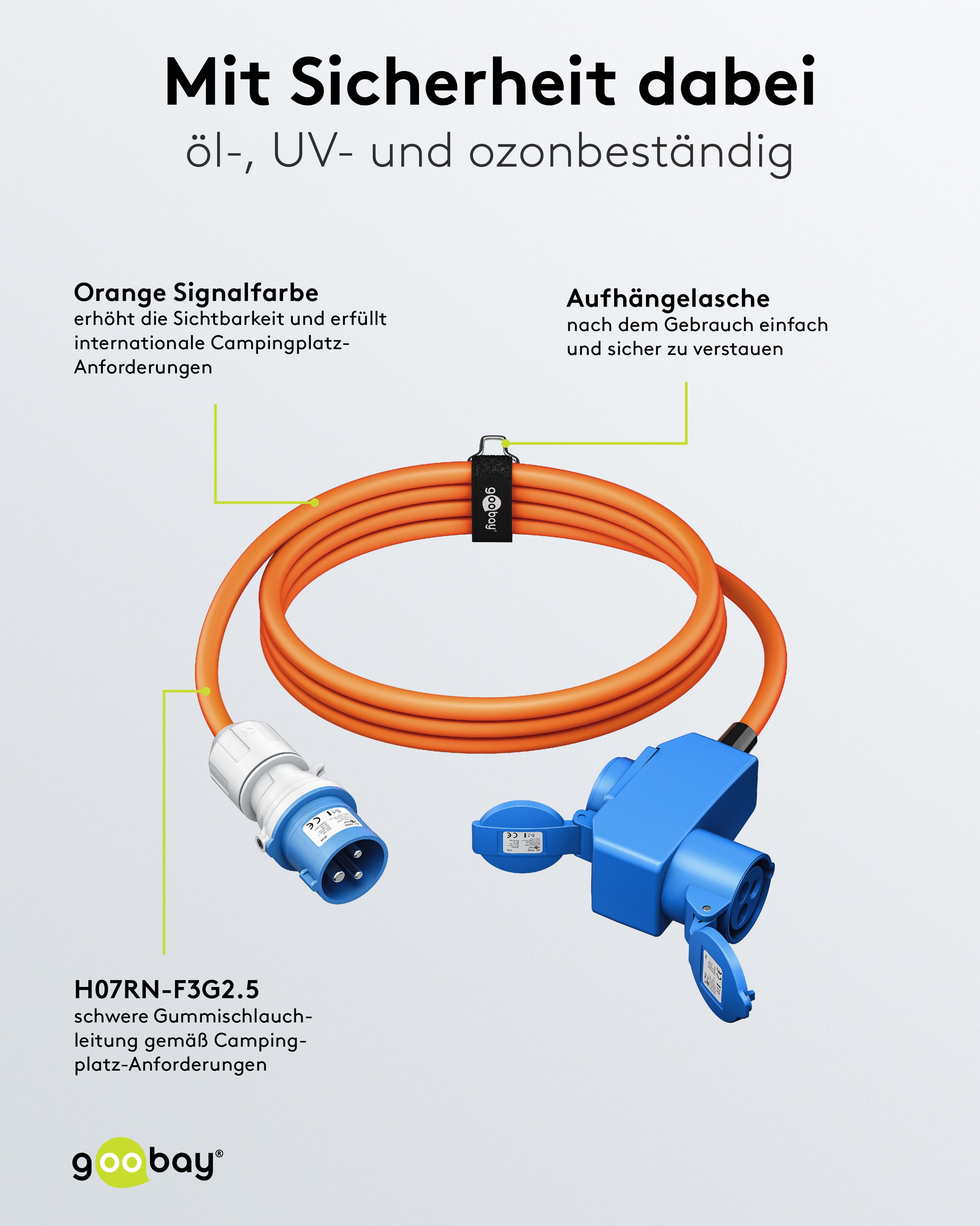 GOOBAY CEE-Adapterkabel 76233, 5 m, Stecker zu Kupplung + Schutzkontakt Kupplung GOOBAY CEE-Adapterkabel 76233, 5 m, Stecker zu Kupplung + Schutzkontakt Kupplung