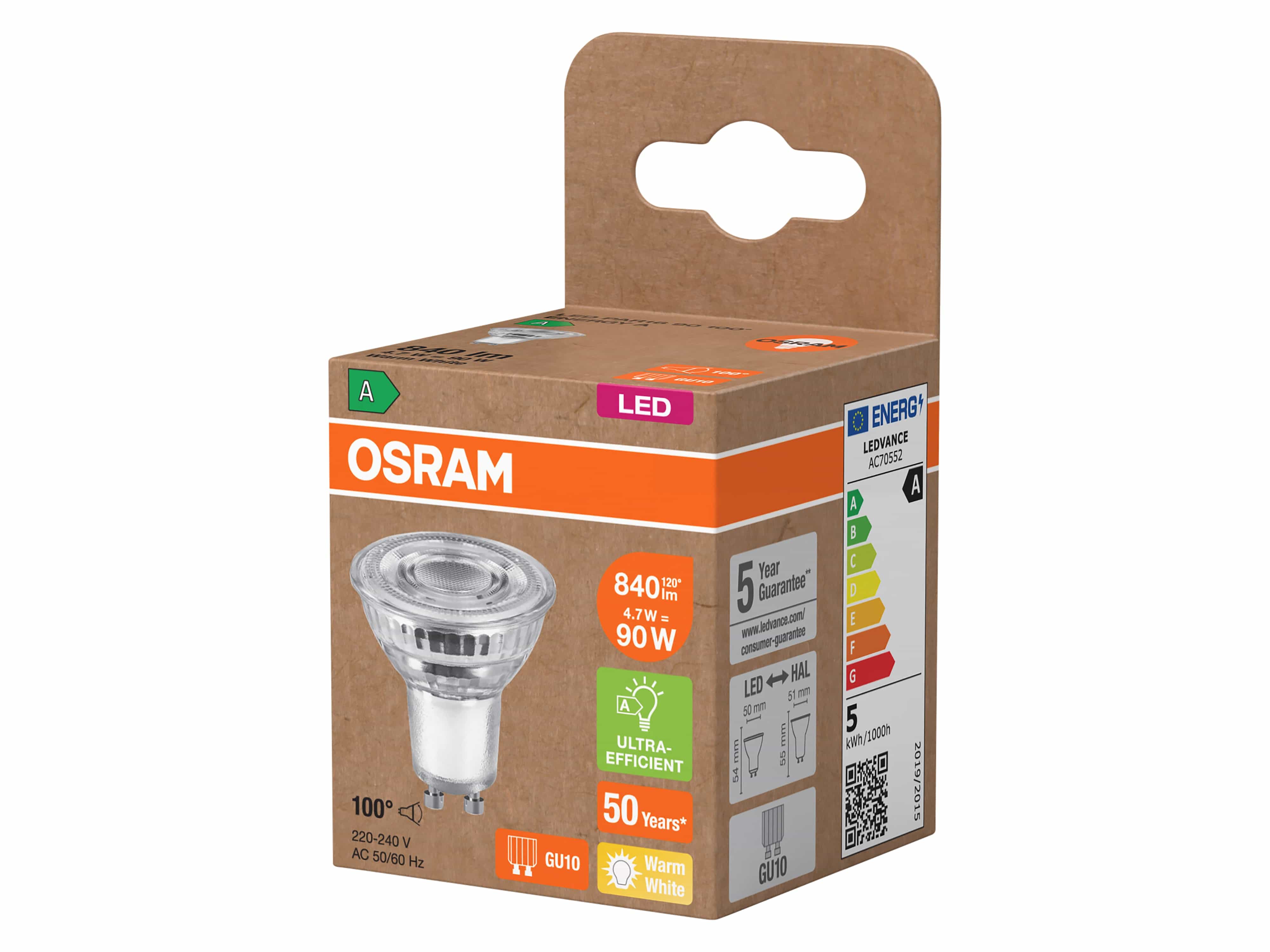 OSRAM LED-Reflektorlampe, GU10, 4,7 W, 2700 K, EEK: A, 840 lm, warmweiß