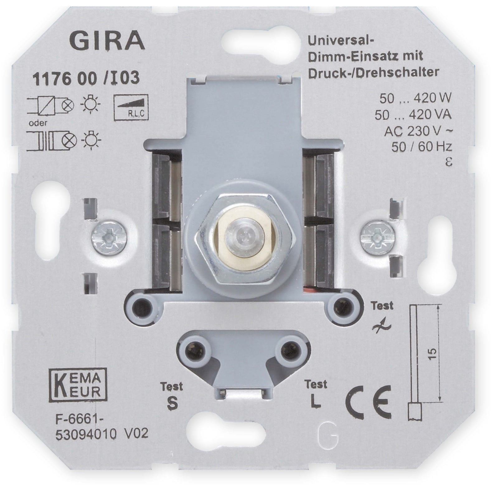 GIRA UP-Einsatz 117600, Dreh-/Druckdimmer, 40…420 W