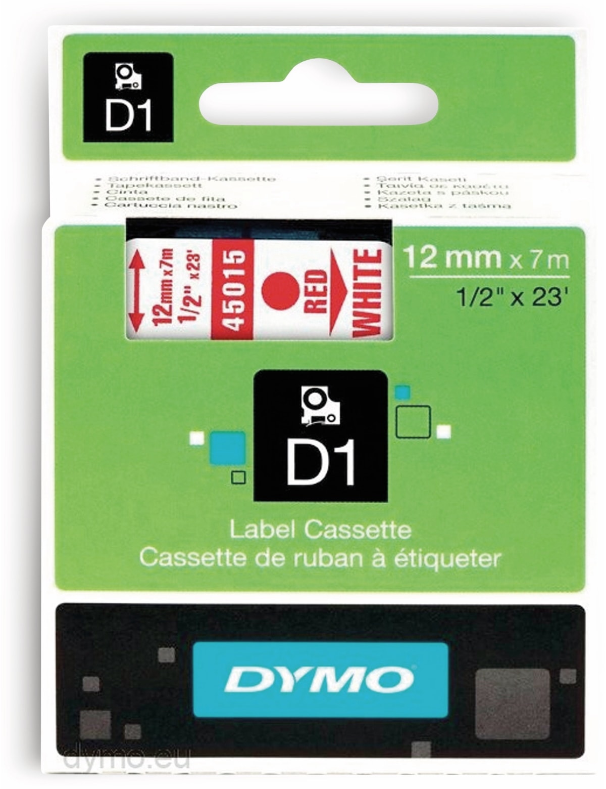 DYMO Beschriftungsband D1 für LabelManager, rot auf weiß, Standard, 12 mm