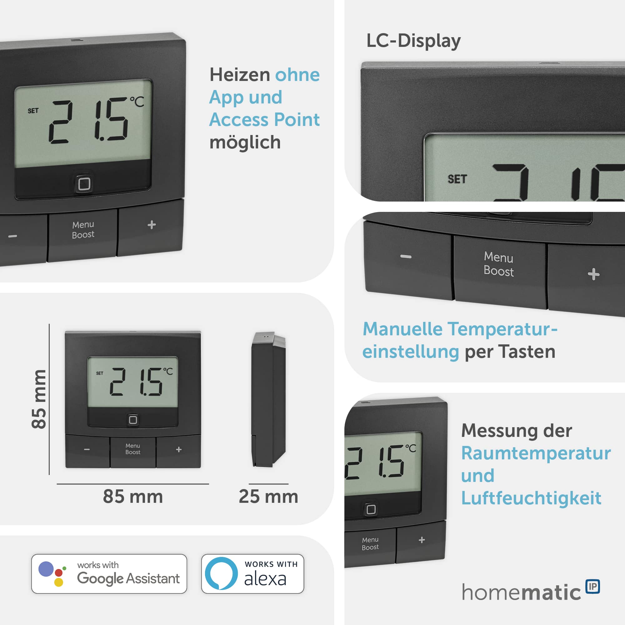 HOMEMATIC IP Smart Home 160554A0, Wandthermostat basic, anthrazit
