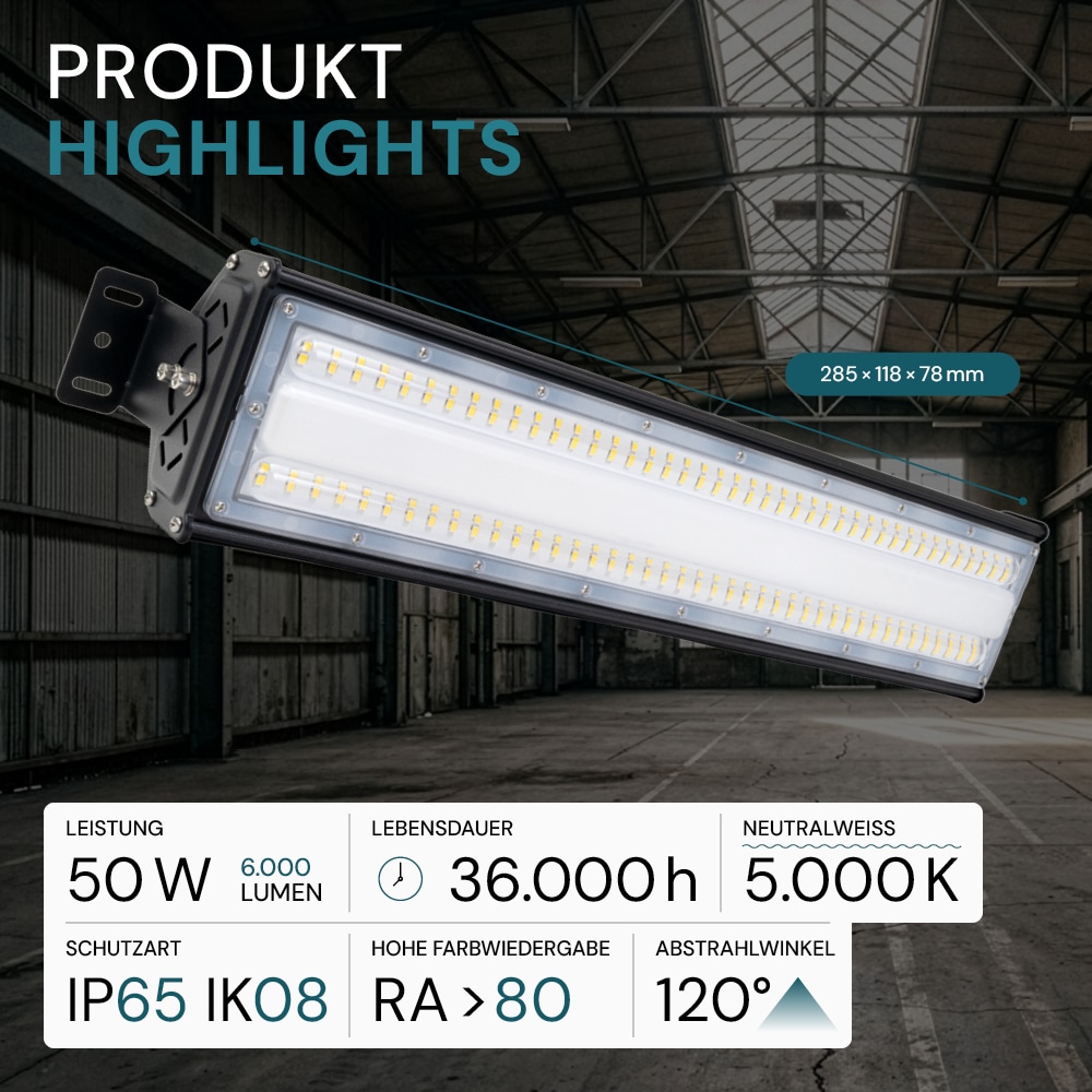 LUXULA LED-HighBay-Leuchte, EEK: E, 50 W, 6000 lm, 5000 K, schwarz