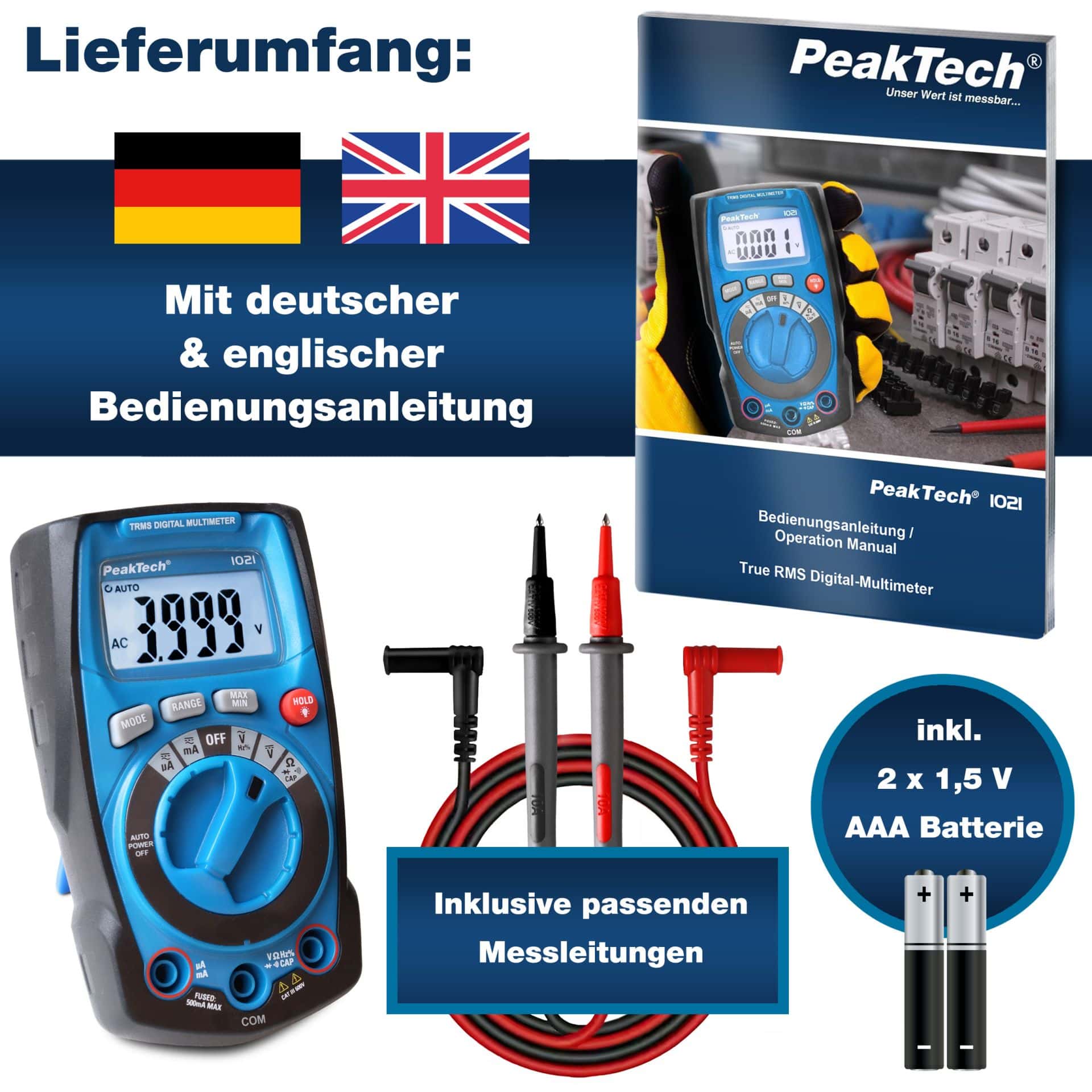 PEAKTECH Digital Multimeter P 1021, 4000 Counts