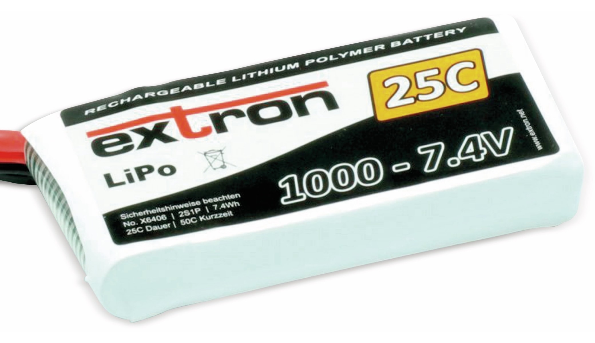 EXTRON Modellbau-Akkupack X2, LiPo, 7,4 V-/1000 mAh, 25C