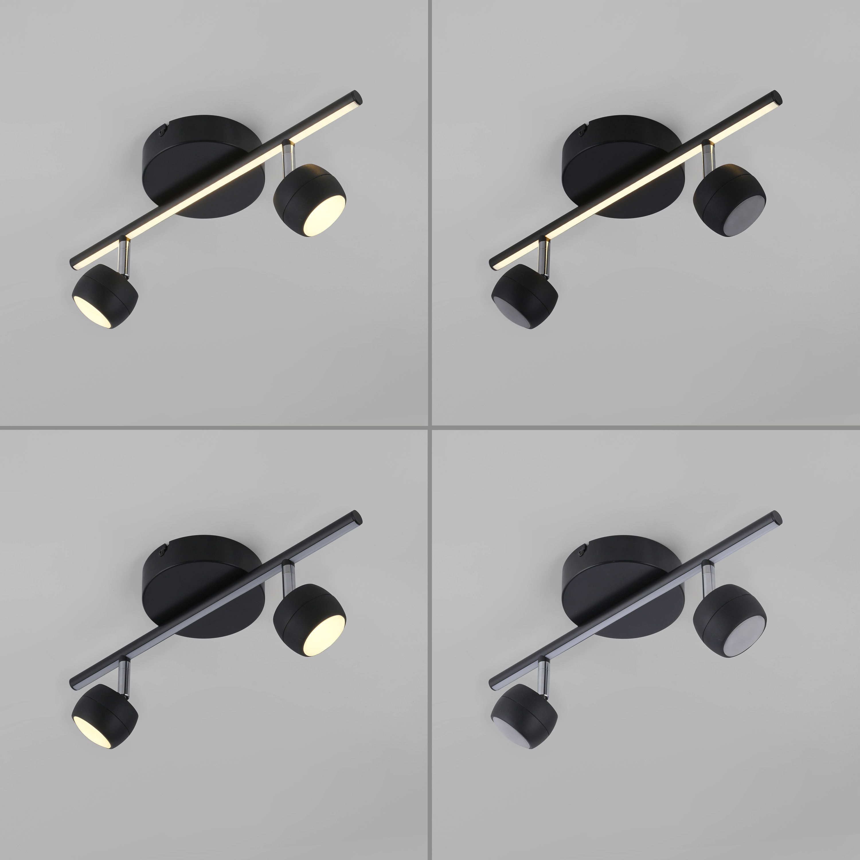 JUST LIGHT LED-Deckenleuchte 11401-18, 10,60W, 3000K, 1225lm, warmweiß, IP20, schwarz
