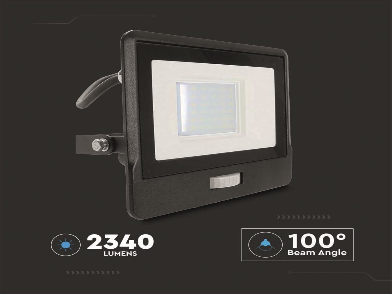 V-TAC LED-Fluter, Bewegungsmelder VT-138S-1 (20287) EEK: F, 30W, 2340 lm, 4000K, schwarz