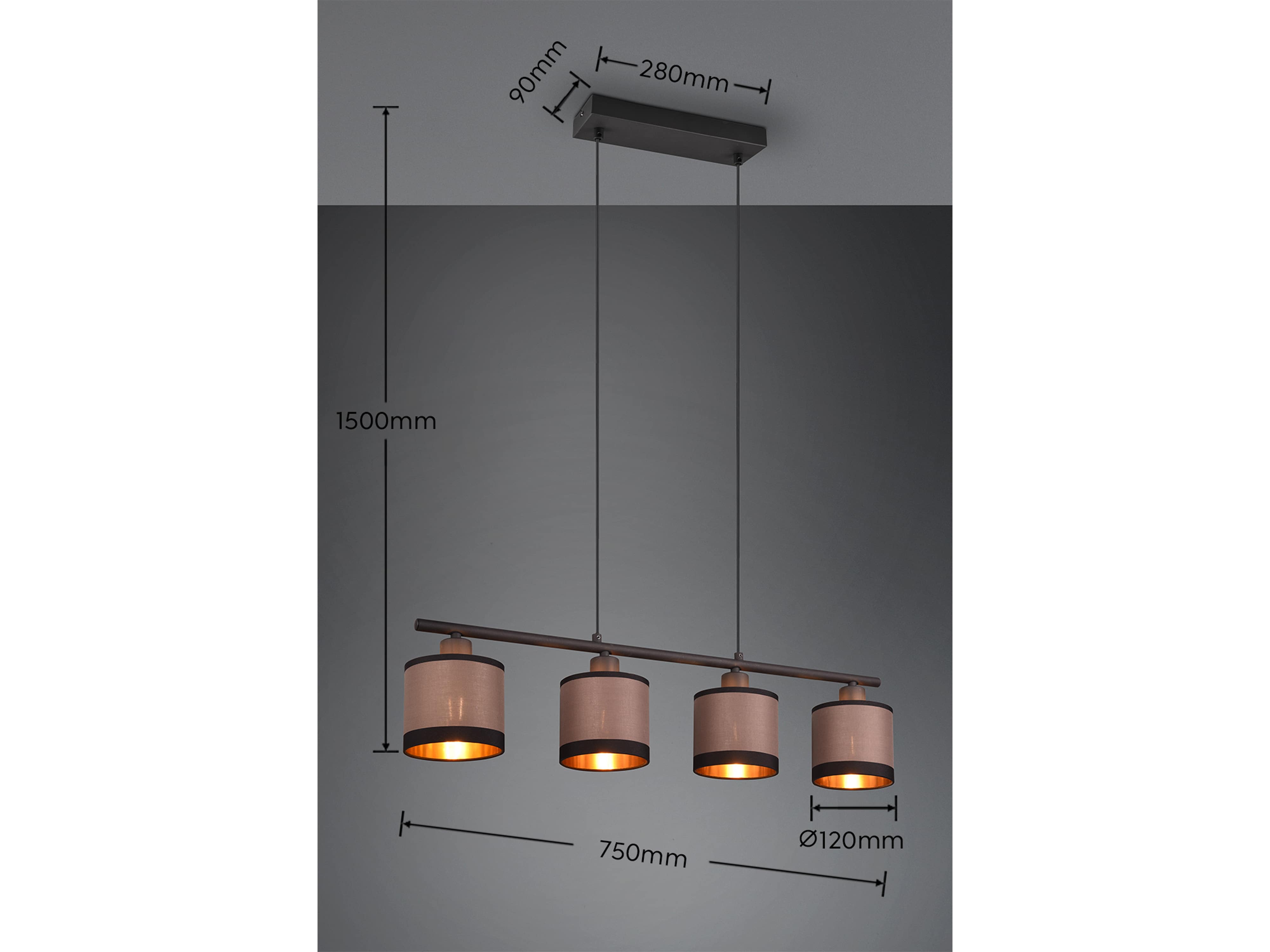 REALITY Pendelleuchte Davos R31554041 schwarz, Schirme taupe, für 4 x E14