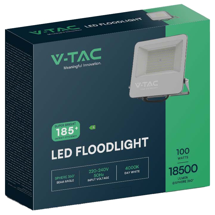 V-TAC LED-Fluter, VT-44105, EEK: B, 100 W, 4000 K, 18500 lm, IP56, sw