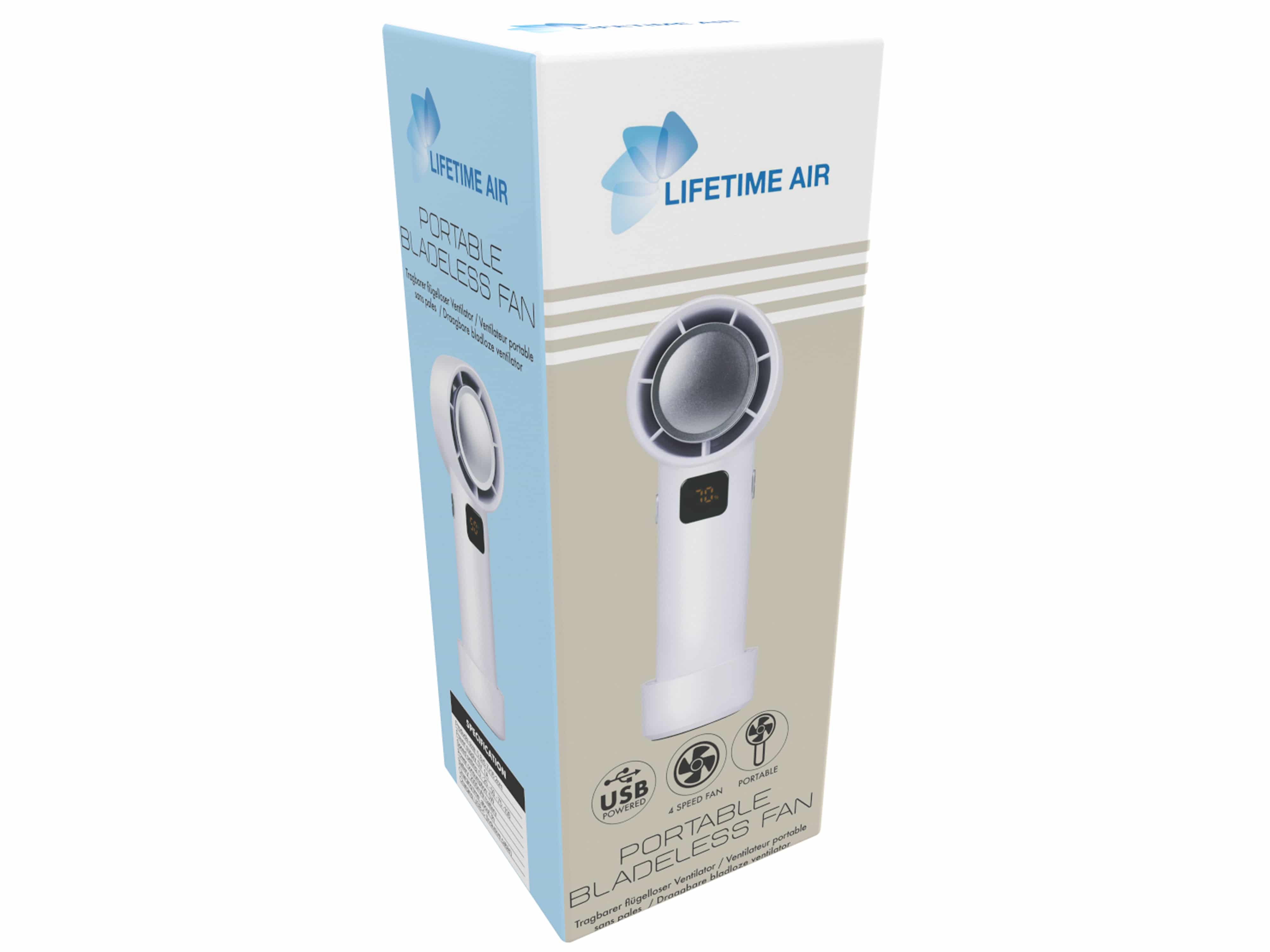 LIFETIME AIR USB-Handventilator, bladeless Design, 2000mAh, weiß