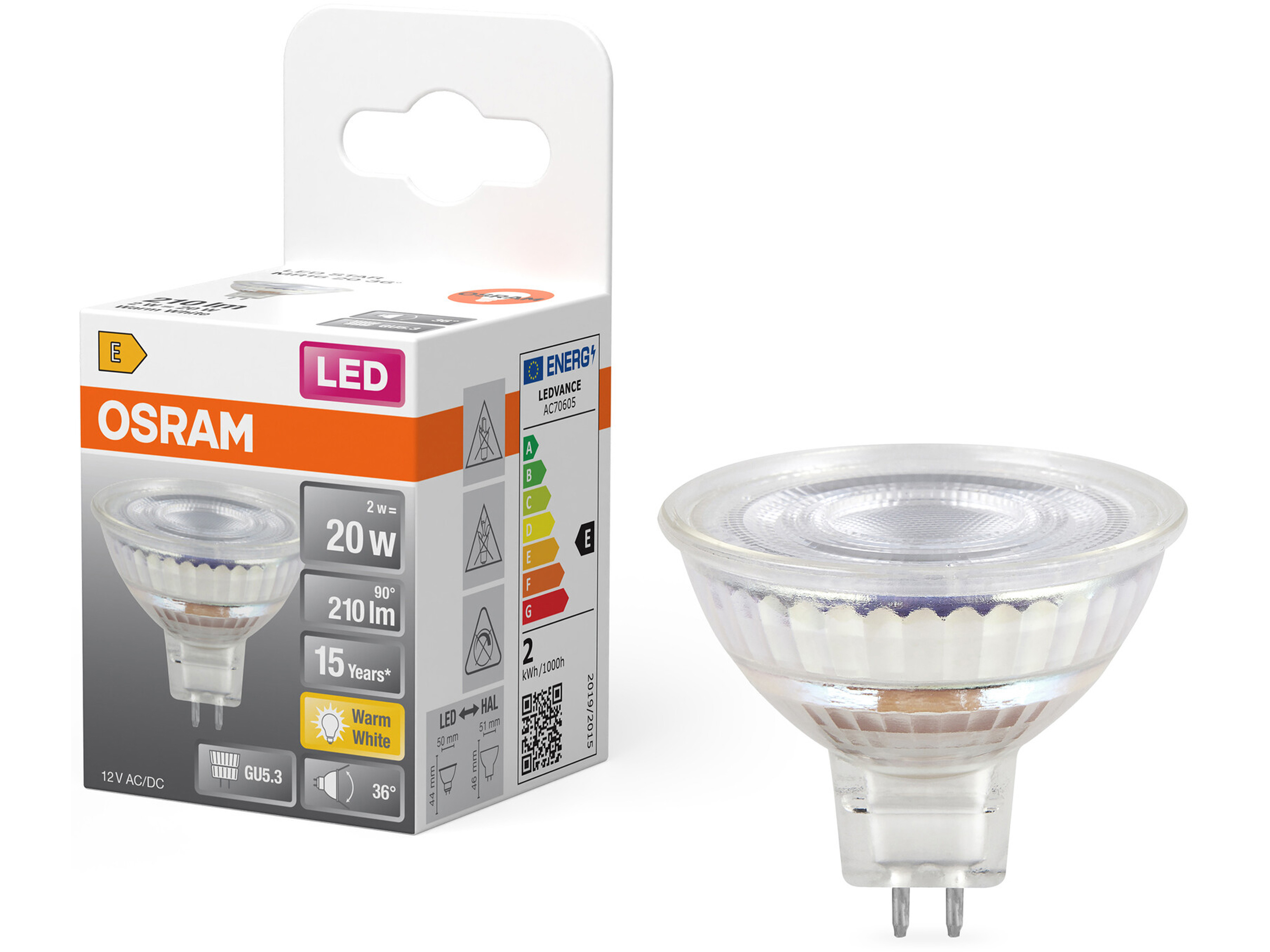 OSRAM LED-Lampe STAR, dimmbar, GU5.3, 2 W, 2700 K, EEK: E, 210 lm, IP20, warmweiß