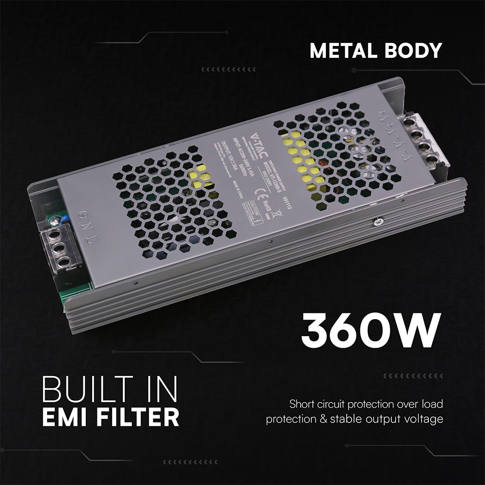 V-TAC Schaltnetzteil, VT-24261, 12V/30A, 360W, IP20 V-TAC Schaltnetzteil, VT-24261, 12V/30A, 360W, IP20