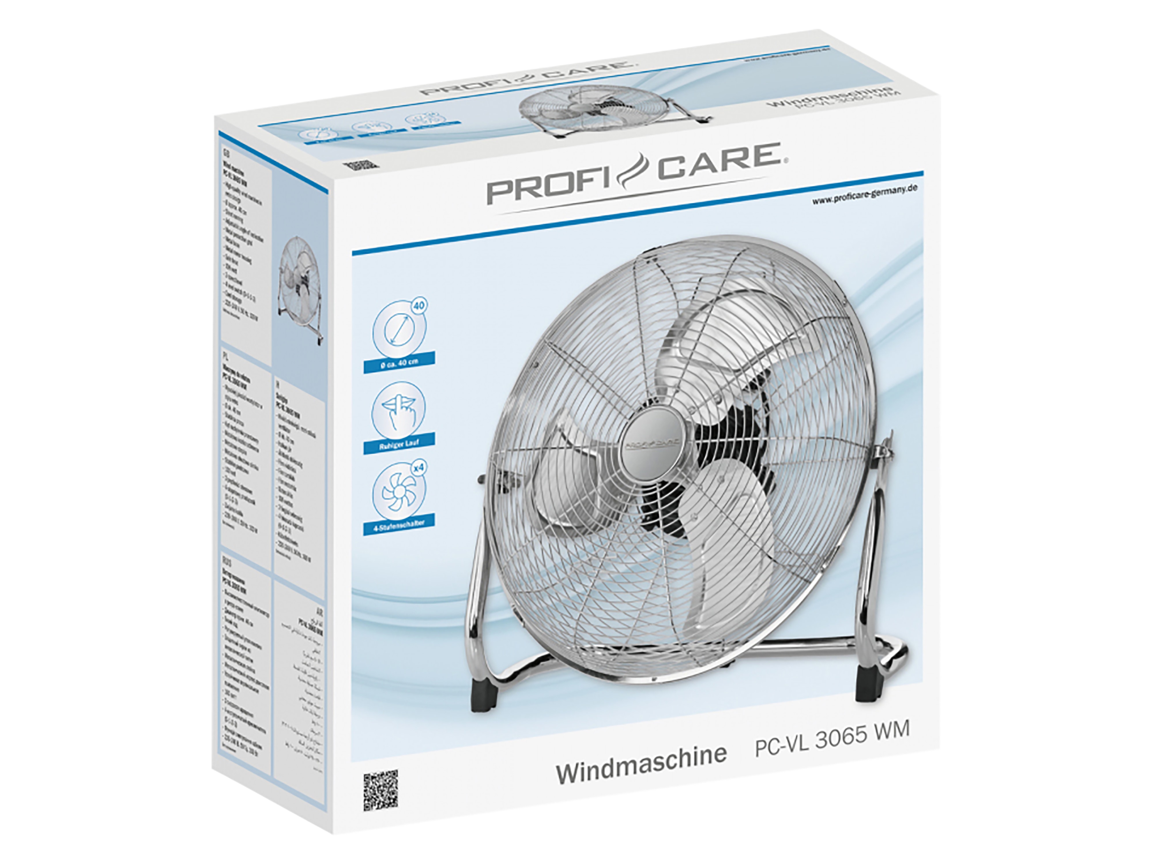 PROFI CARE Bodenventilator PC-VL 3065 WM, Ø ca. 40cm, Metall, chrom, 100 W PROFI CARE Bodenventilator PC-VL 3065 WM, Ø ca. 40cm, Metall, chrom, 100 W
