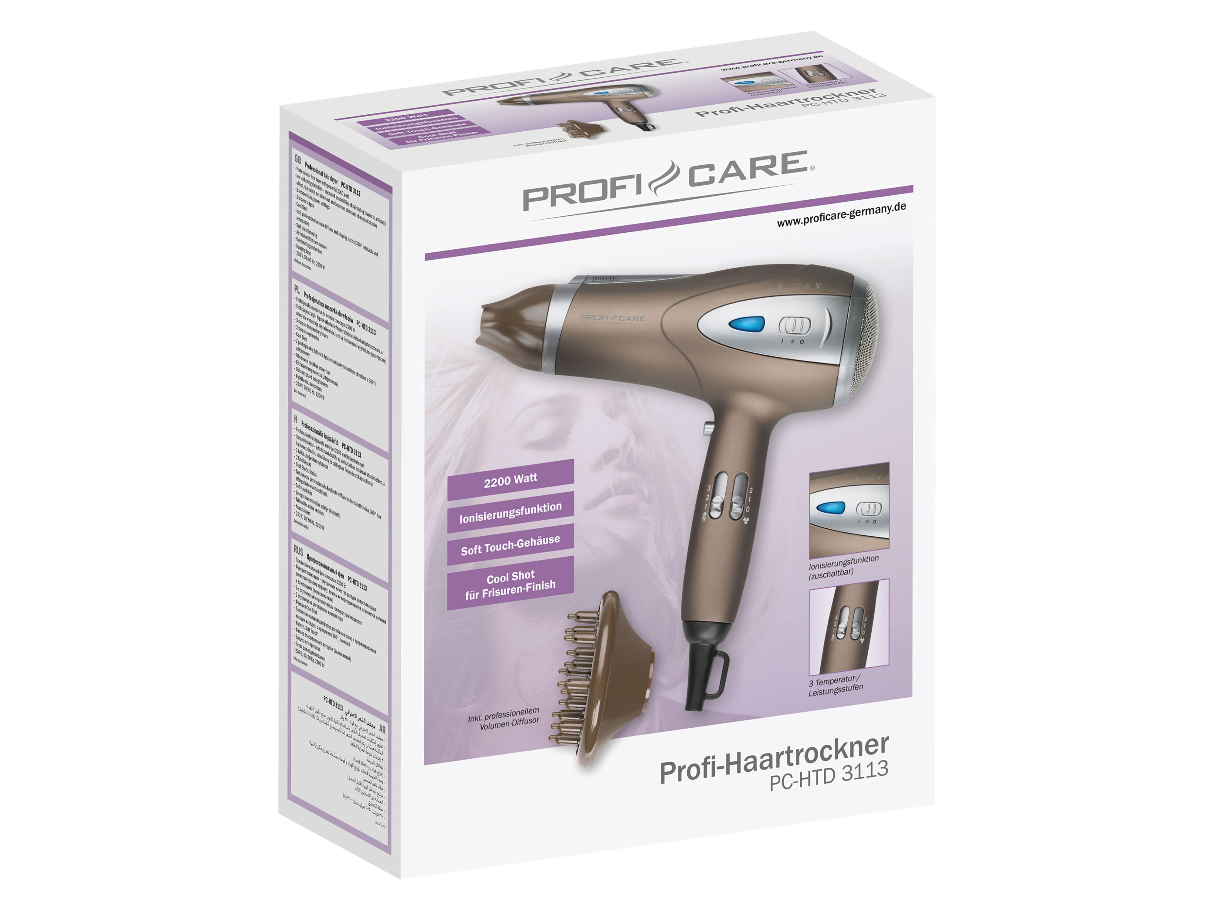PROFICARE Haartrockner PC-HTD 3113, Ionisierungsfunktion, 2200W, braun
