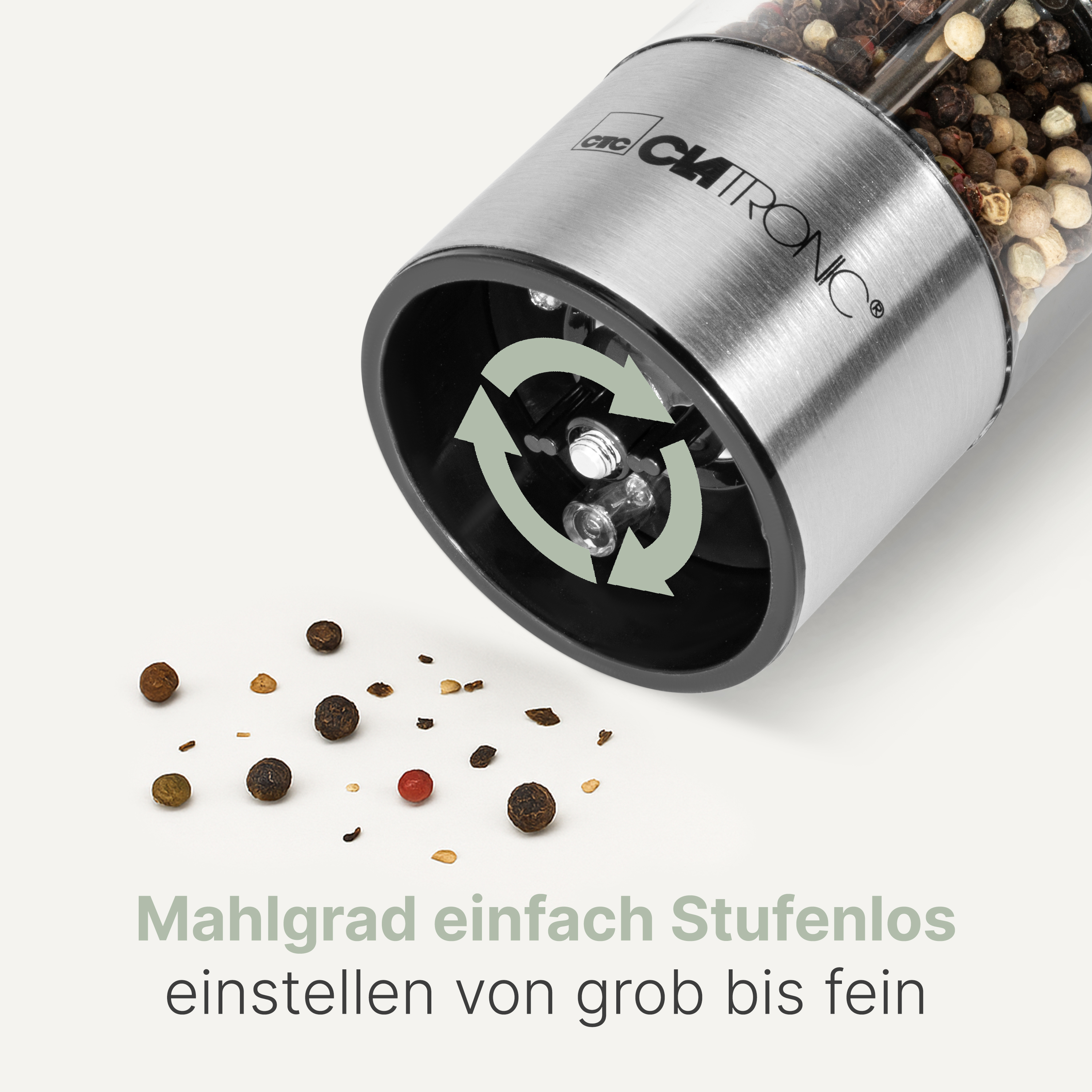 CLATRONIC Salz & Pfeffermühle PSM 3004 N, elektrisch, mit Licht, Karamik-Mahlwerk
