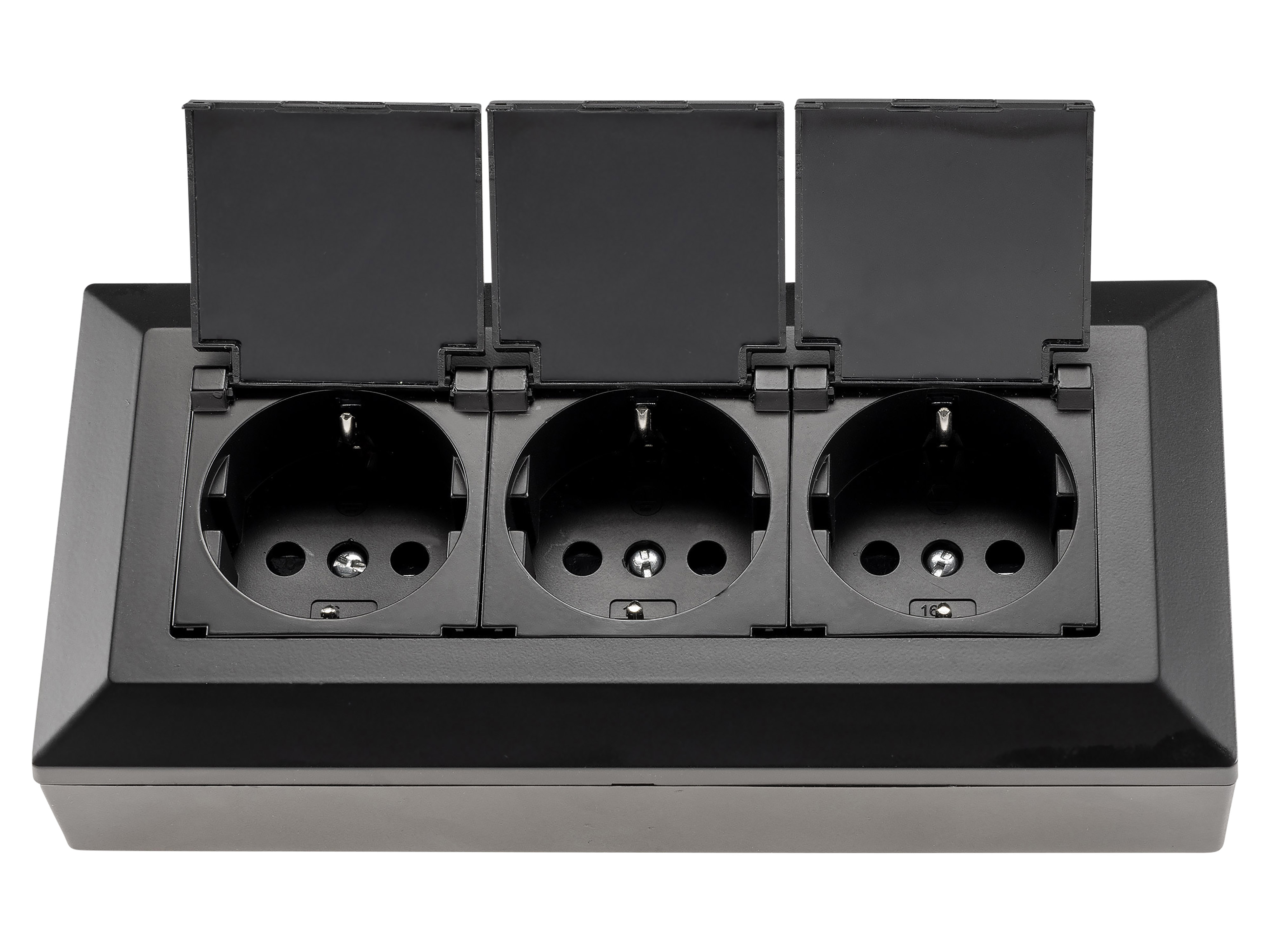 CHILITEC Steckdosenblock 23933, 3-fach, mit Schutzklappen, 250V/16A, schwarz