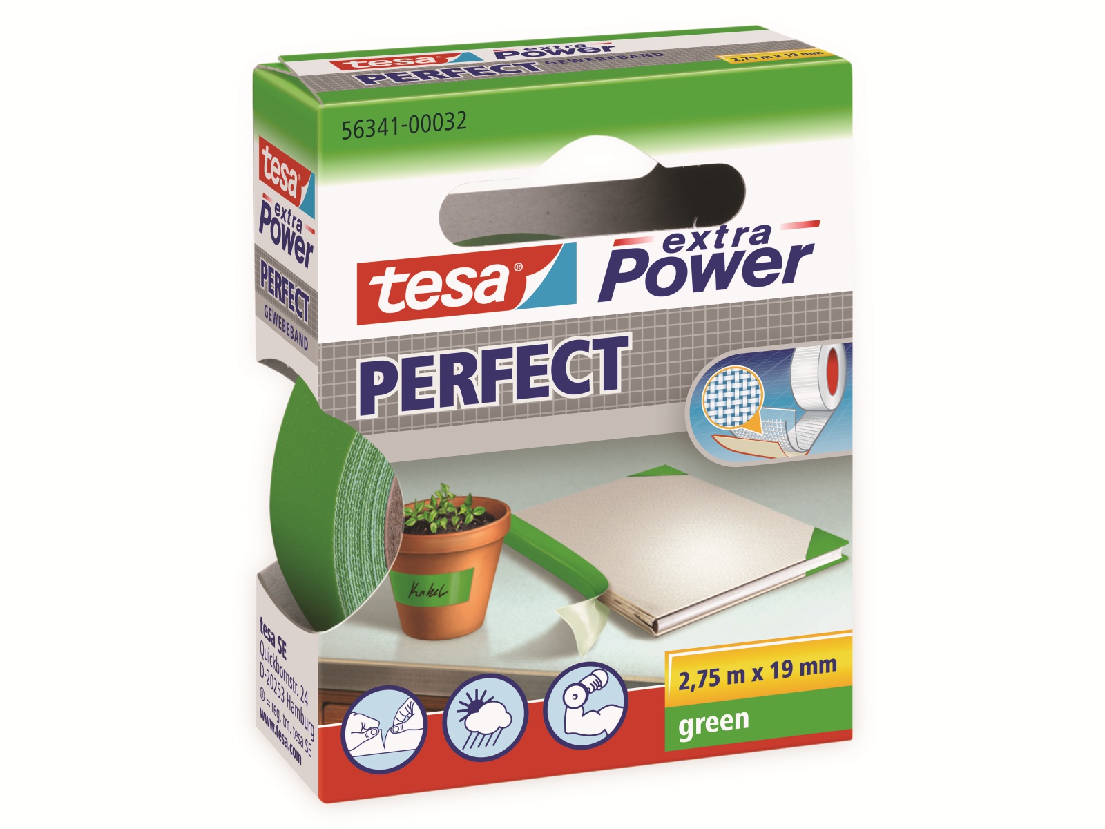 TESA extra Power® Perfect Gewebeband, grün, 2,75m:19mm, 56341-00032-03