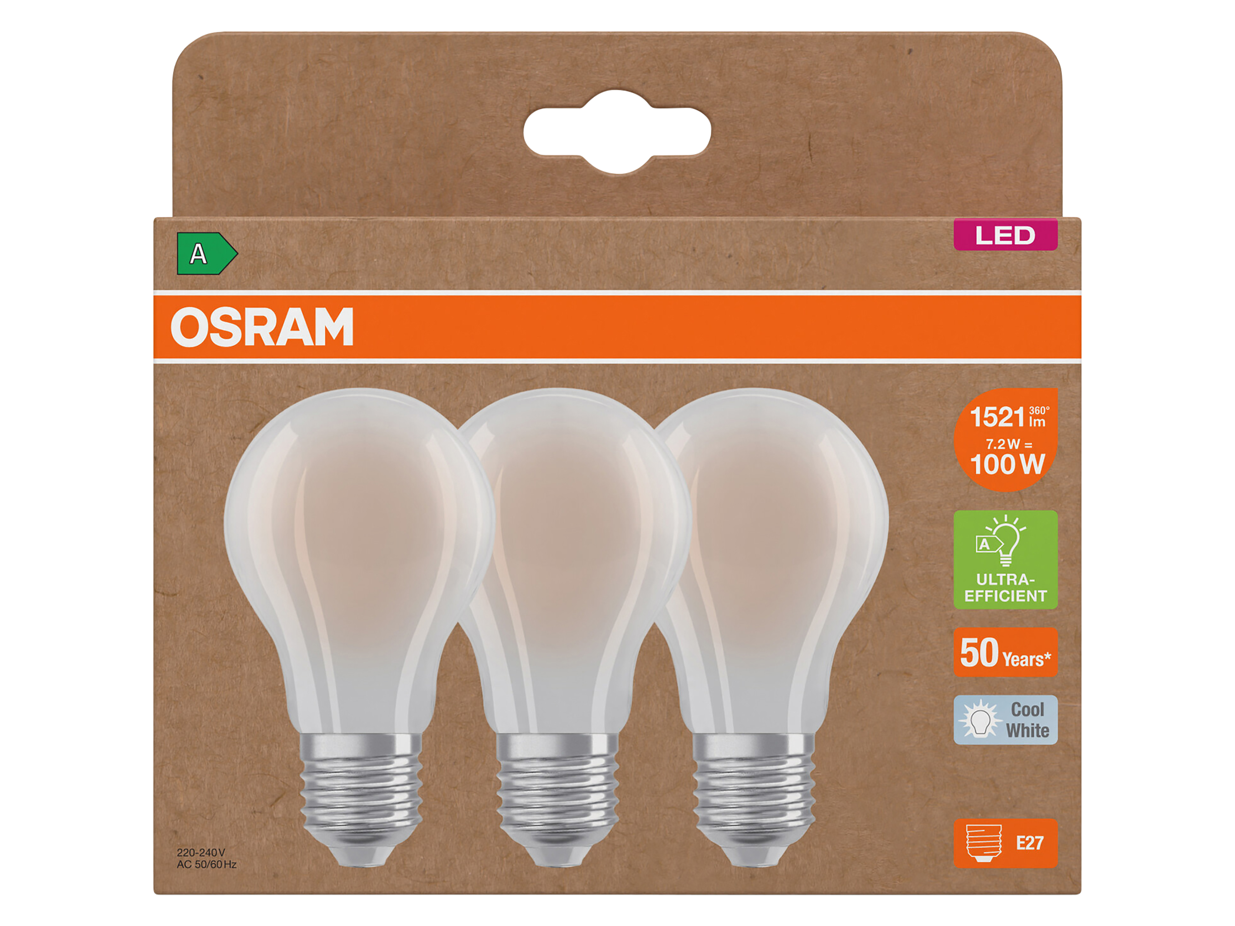 OSRAM LED-Lampe, E27, 7,2W, 4000K, EEK: A, 1521lm, neutralweiß, IP20, 3 Stück OSRAM LED-Lampe, E27, 7,2W, 4000K, EEK: A, 1521lm, neutralweiß, IP20, 3 Stück