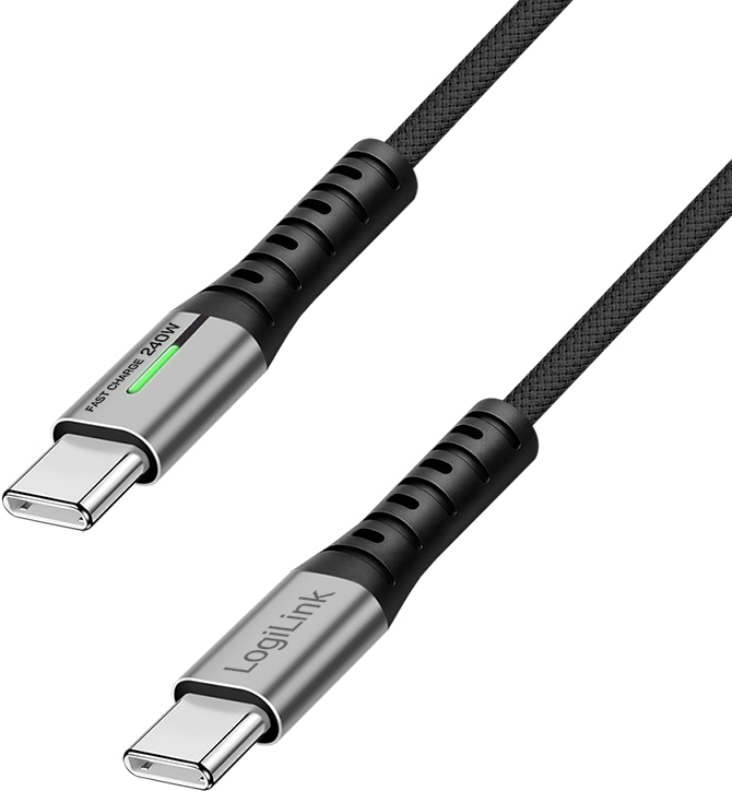 LOGILINK USB3.2 Kabel CU0442 USB-C M/USB-C M 240W 4K LED Metall 1m schwarz LOGILINK USB3.2 Kabel CU0442 USB-C M/USB-C M 240W 4K LED Metall 1m schwarz