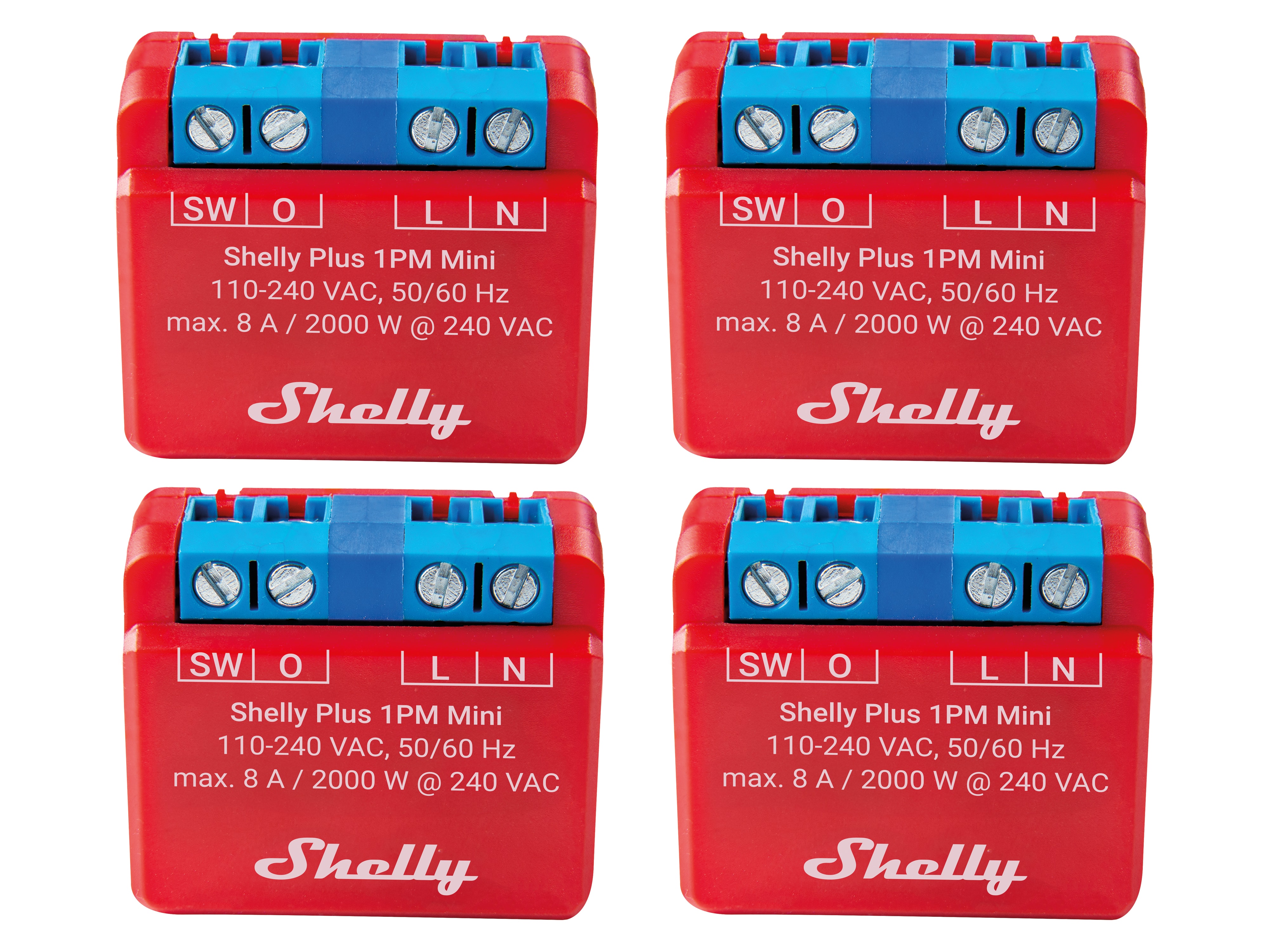 SHELLY WLAN-Schaltaktor Plus 1PM Mini, max. 8 A, 1 Kanal, Messfunktion, BT, UP, 4 Stück