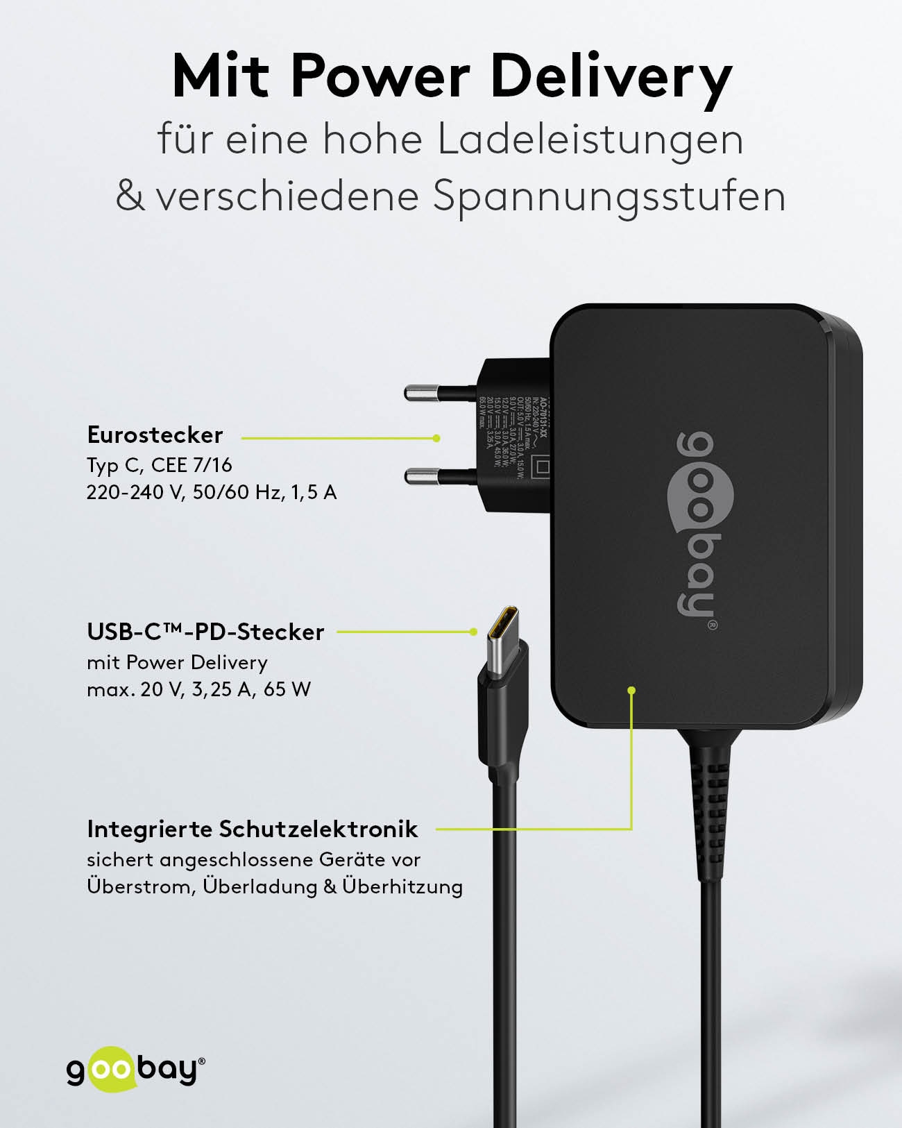 GOOBAY USB-Lader 65419, für Laptops, USB-C, 65 W