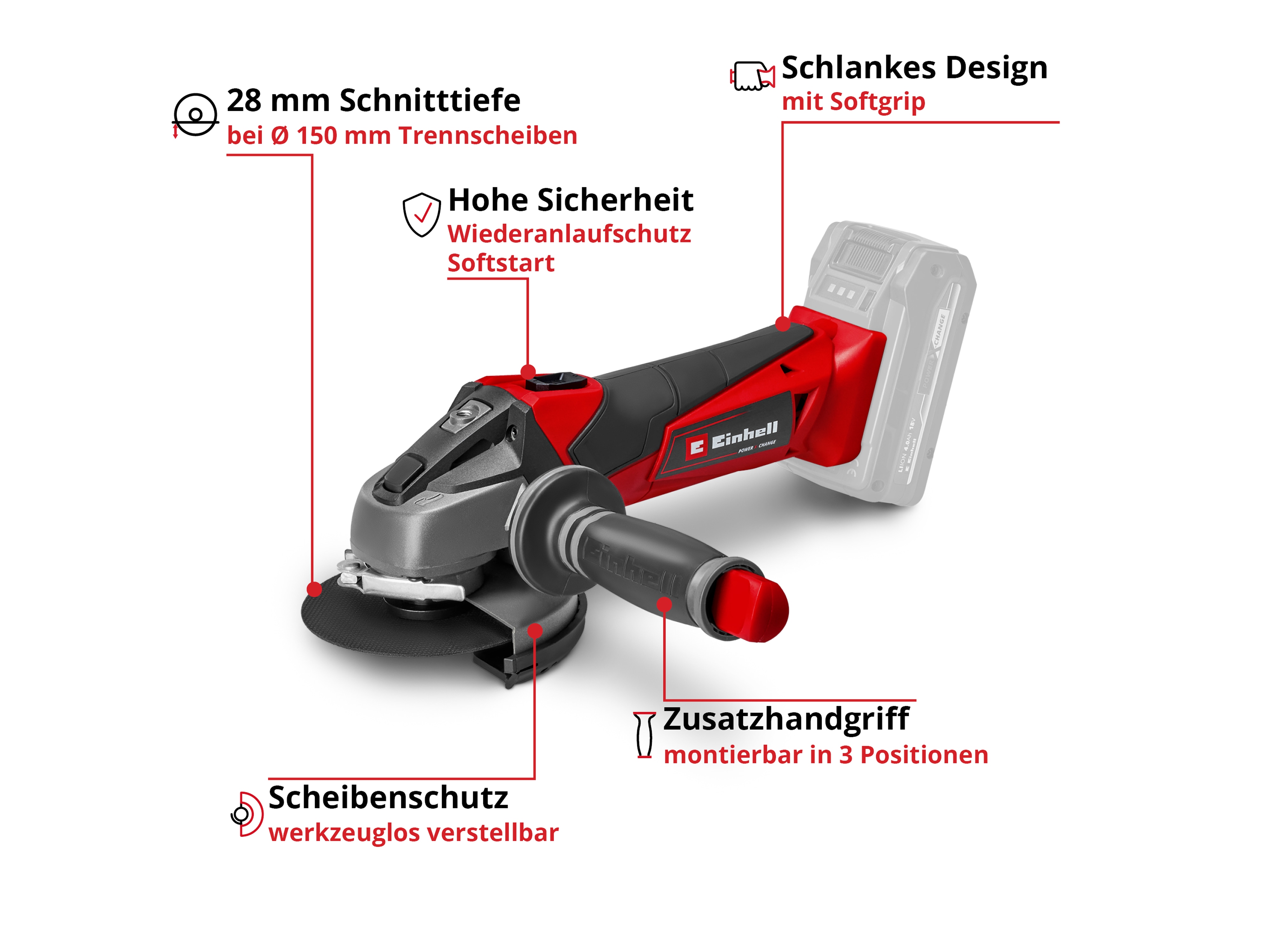 EINHELL Akku-Winkelschleifer 4431110, TE AG18 Li Solo