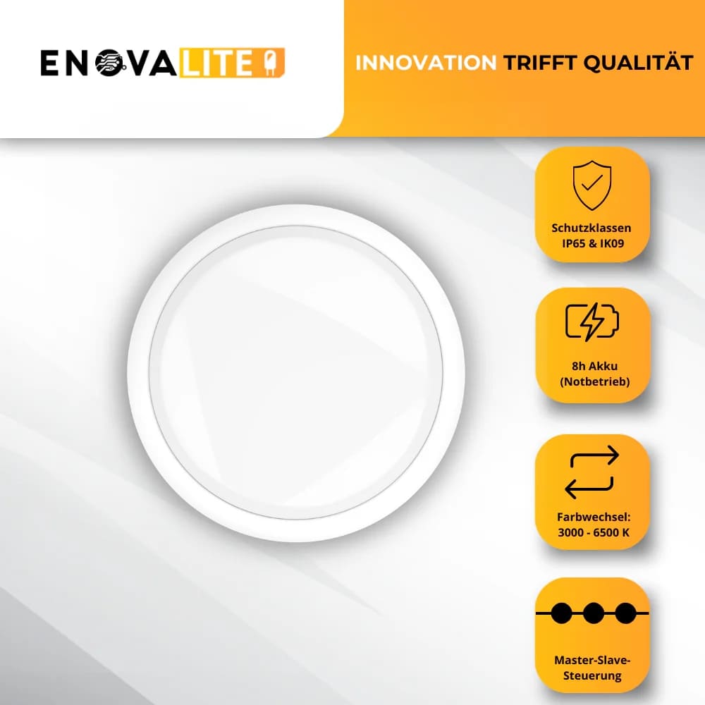 ENOVALITE LED-Notstrom Deckenleuchte, 8 Stunden, inkl. Test-Funktion