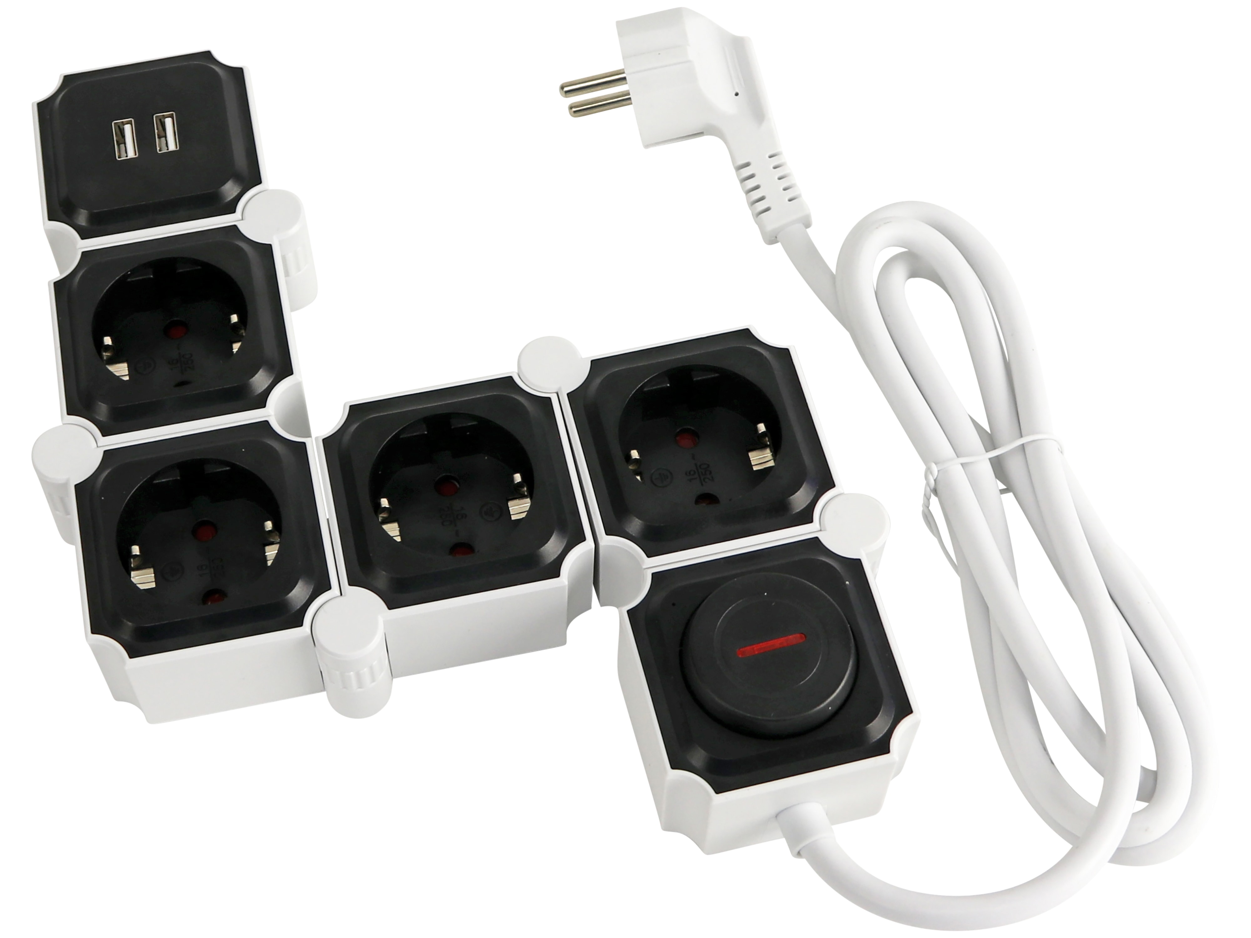 Steckdosenleiste, GT-WSL-01-F, 4-fach, Schaltbar, USB, weiß/schwarz