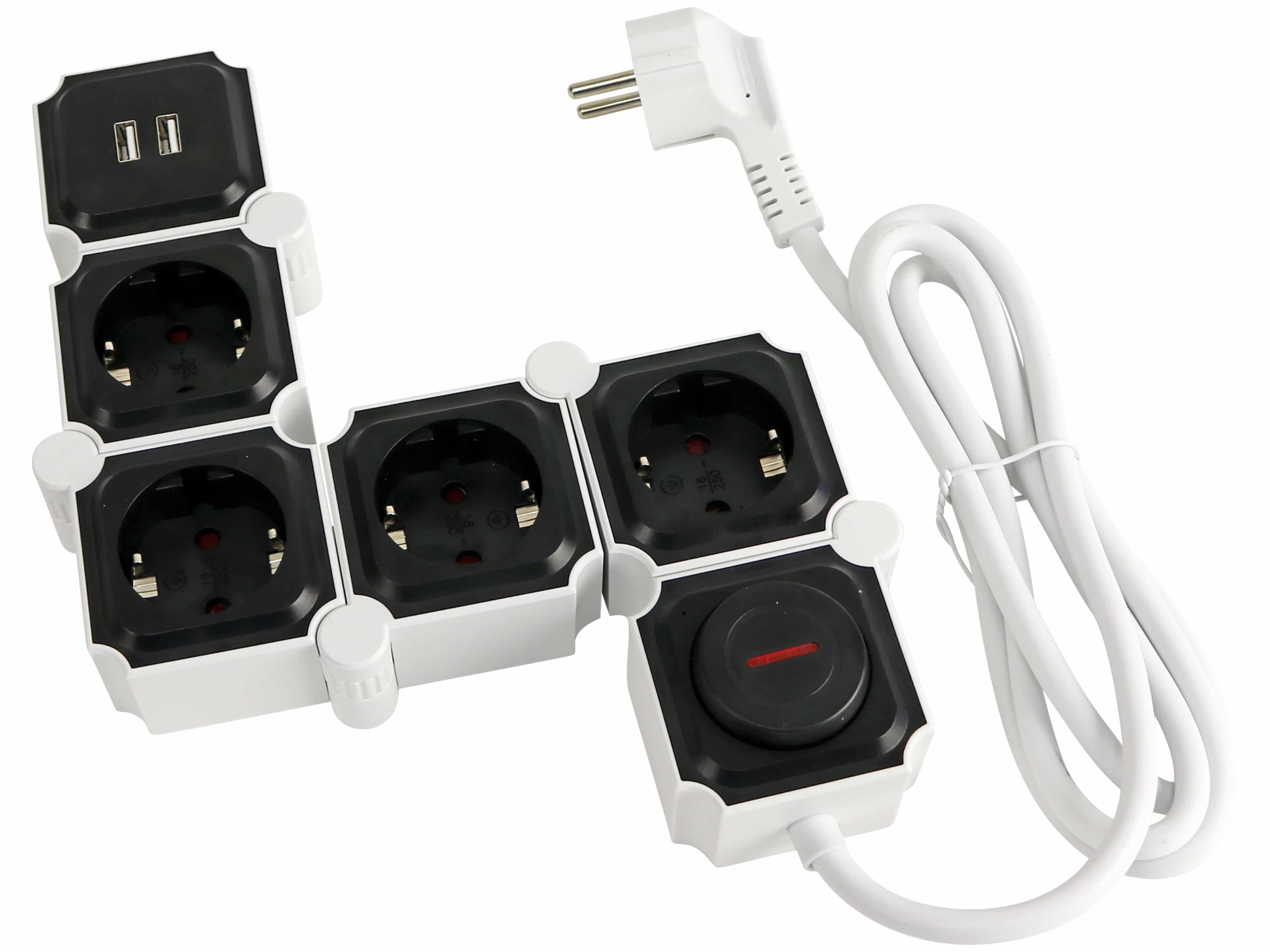 Steckdosenleiste, GT-WSL-01-F, 4-fach, Schaltbar, USB, weiß/schwarz