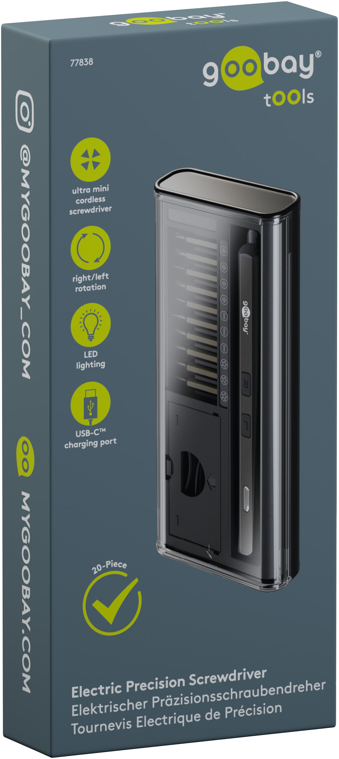 GOOBAY TOOLS Elektrischer Schraubendreher, 77838, mit 20-tlg. Präzisions-Bitsatz