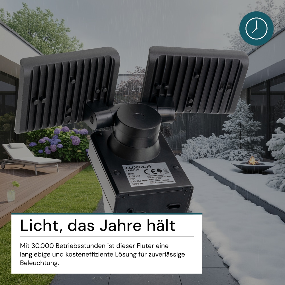 LUXULA LED-Fluter LX400190, 2-köpfig, 2x 15 W, 3200 lm, 4000 K, schwarz