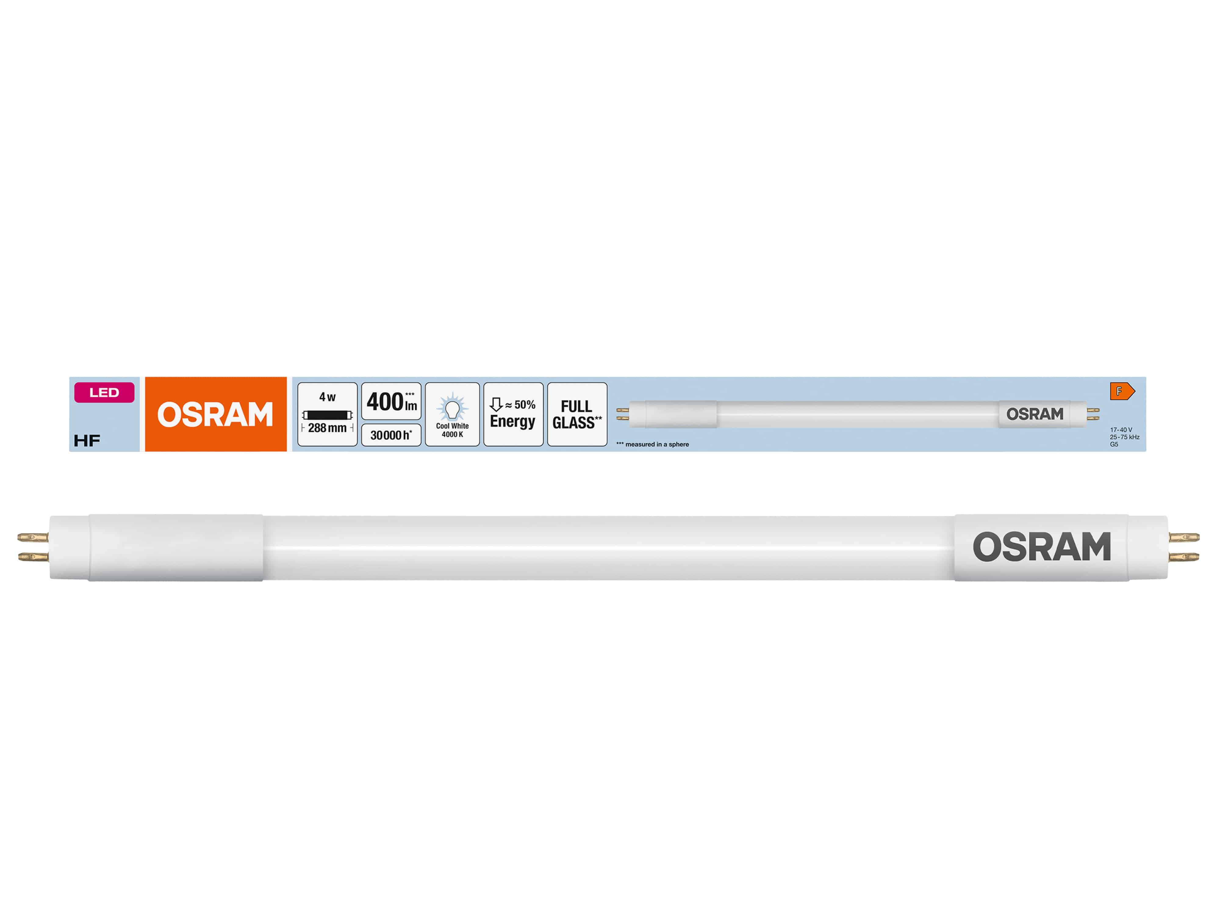 OSRAM LED-Röhre, T5, 288mm, G5, EEK: F, 4W, 400lm, 4000K OSRAM LED-Röhre, T5, 288mm, G5, EEK: F, 4W, 400lm, 4000K