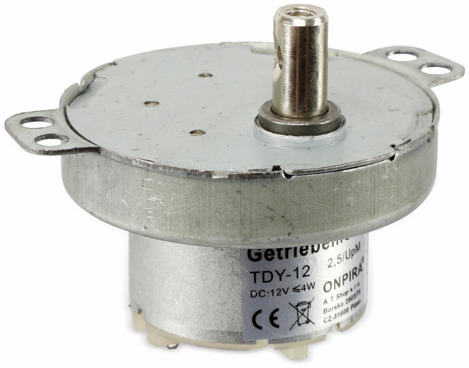 Getriebemotor TDY-12, 12V-, 2,5U/min, Ø 50mm, Welle 7x12mm