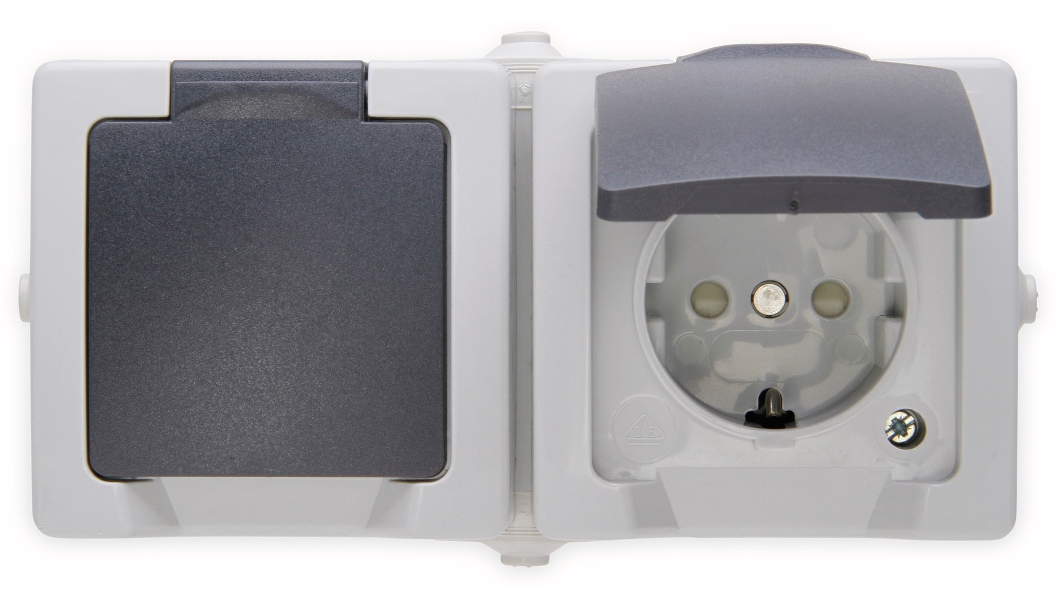 KOPP Feuchtraumsteckdose Nautic, 2-fach, Waagerecht, Klappdeckel, grau KOPP Feuchtraumsteckdose Nautic, 2-fach, Waagerecht, Klappdeckel, grau