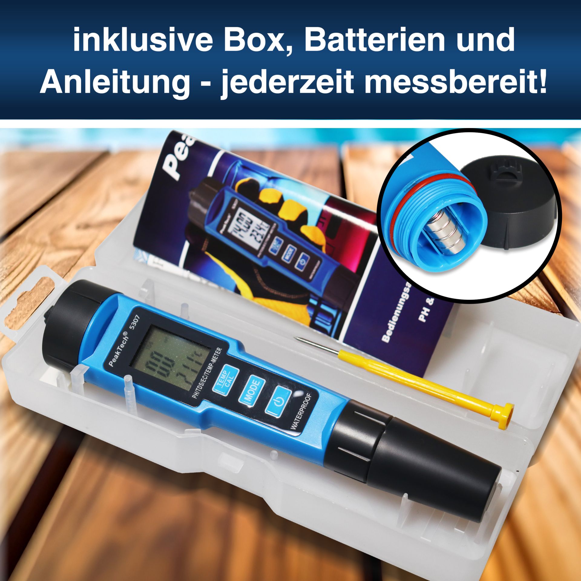 PEAKTECH PH-Messgerät P 5307, Stiftform, für PH/EC/TDS/TEMP